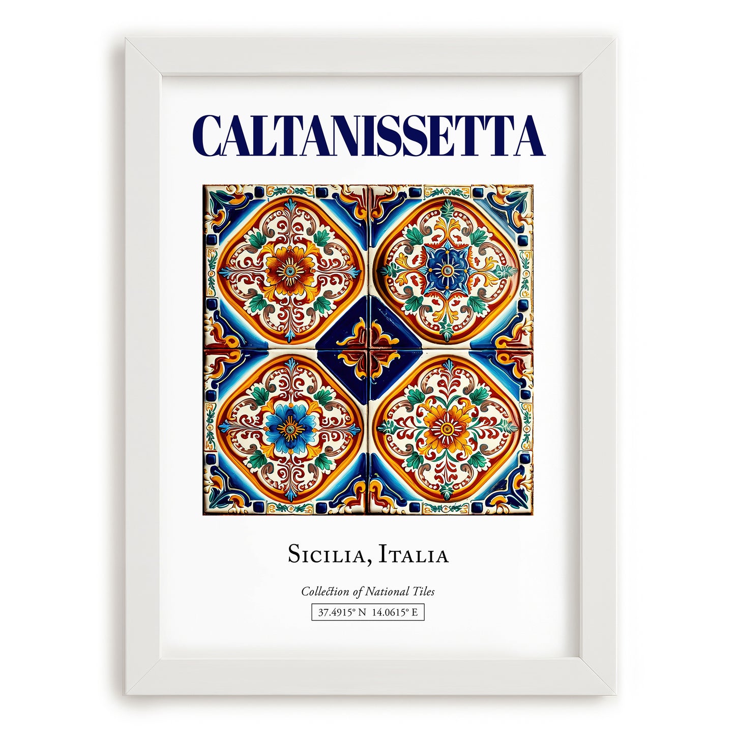 Caltanissetta, Italy – Illustrated Travel Poster, placed in minimal white frame