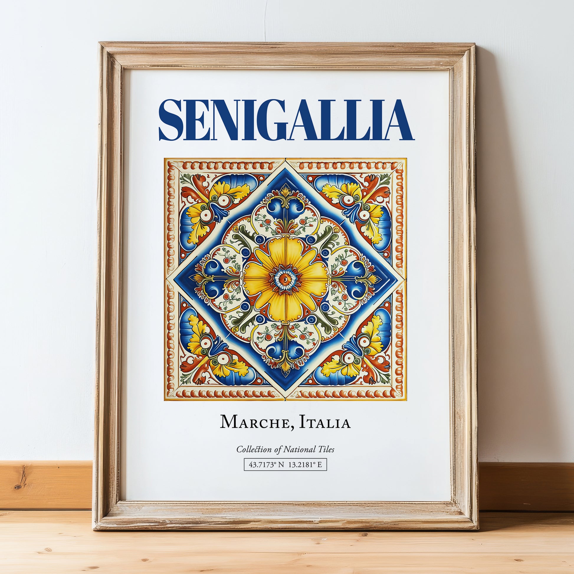 Senigallia, Italy – Tourist Destination Poster, in wooden frame leaning on the floor