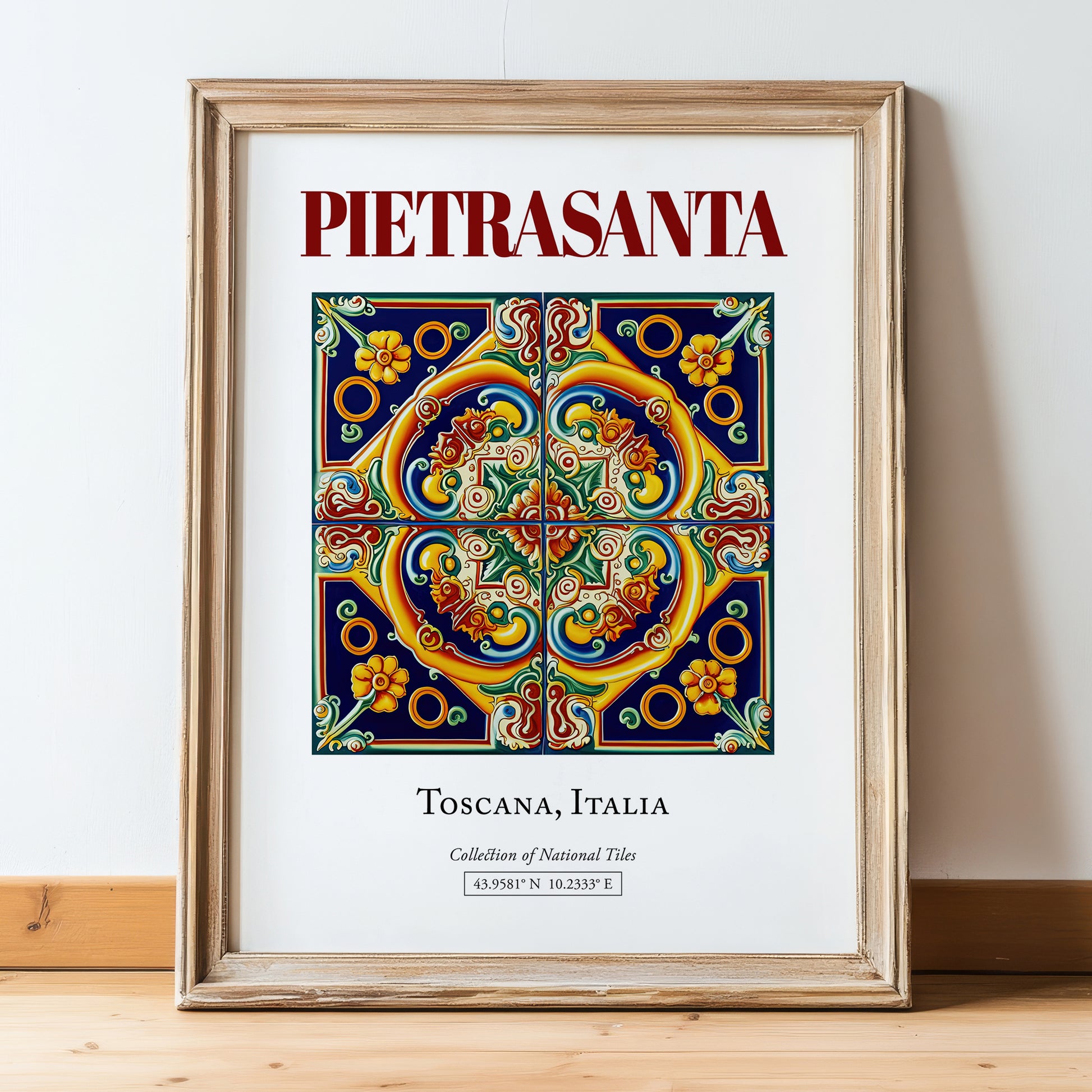 Pietrasanta, Italy – Travel Wall Art, in wooden frame leaning on the floor