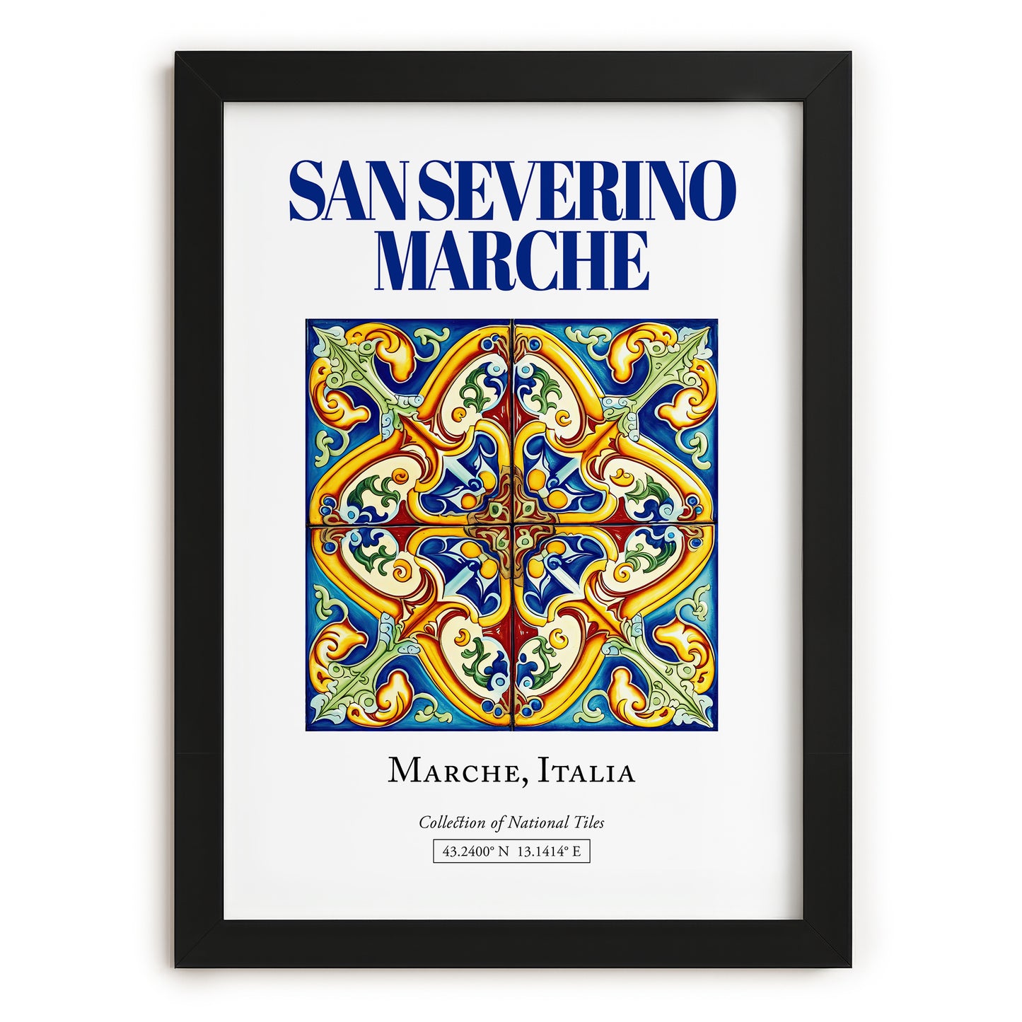 San Severino Marche, Italy – Illustrated Travel Poster, in sleek black frame