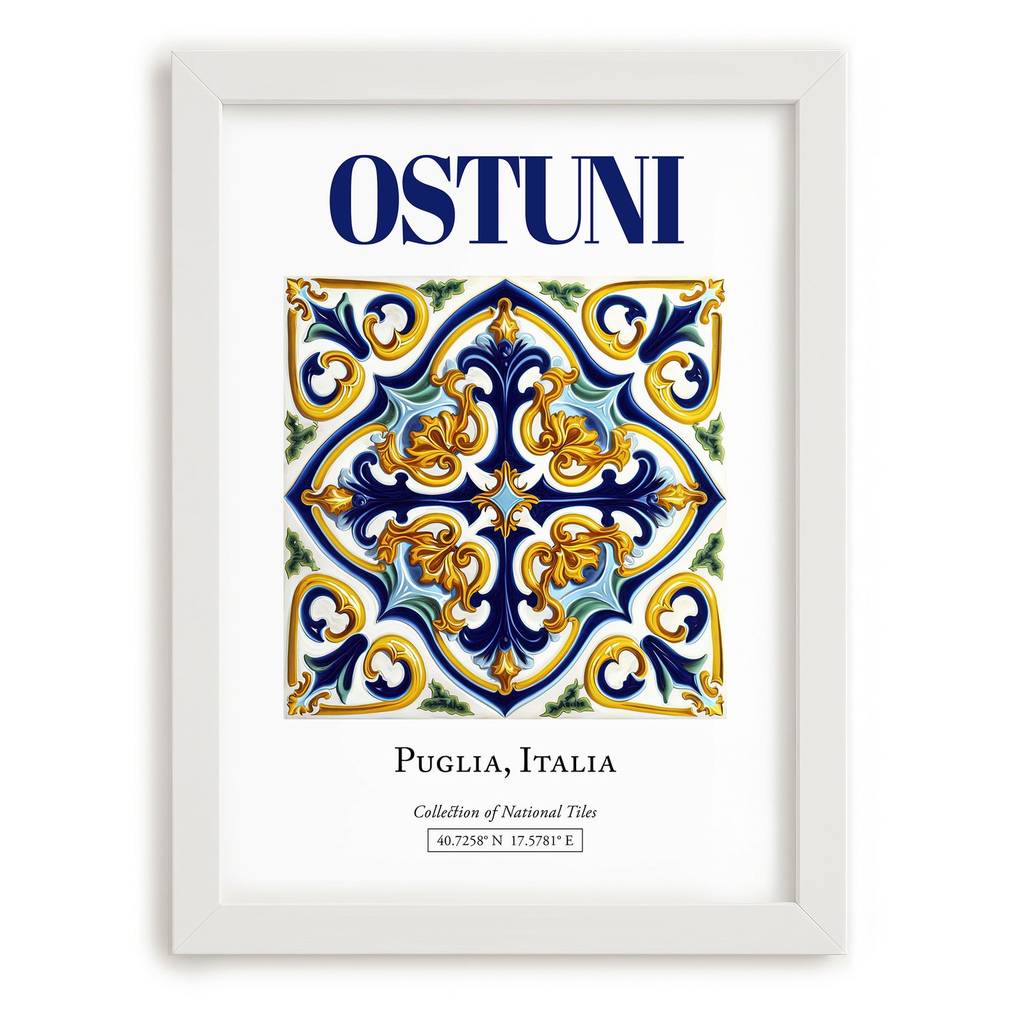 Ostuni, Italy – Travel Wall Decor, placed in minimal white frame