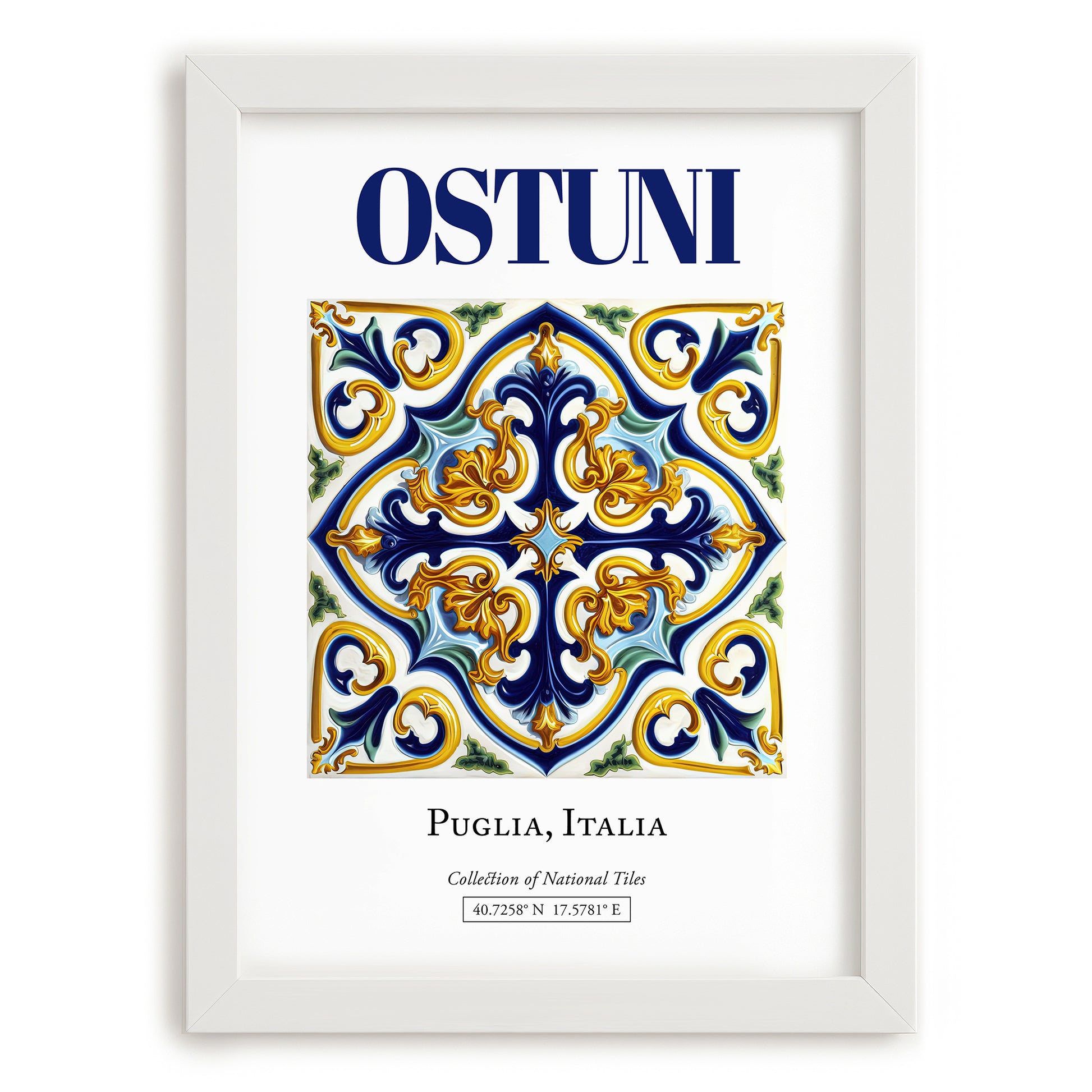 Ostuni, Italy – Travel Wall Decor, placed in minimal white frame