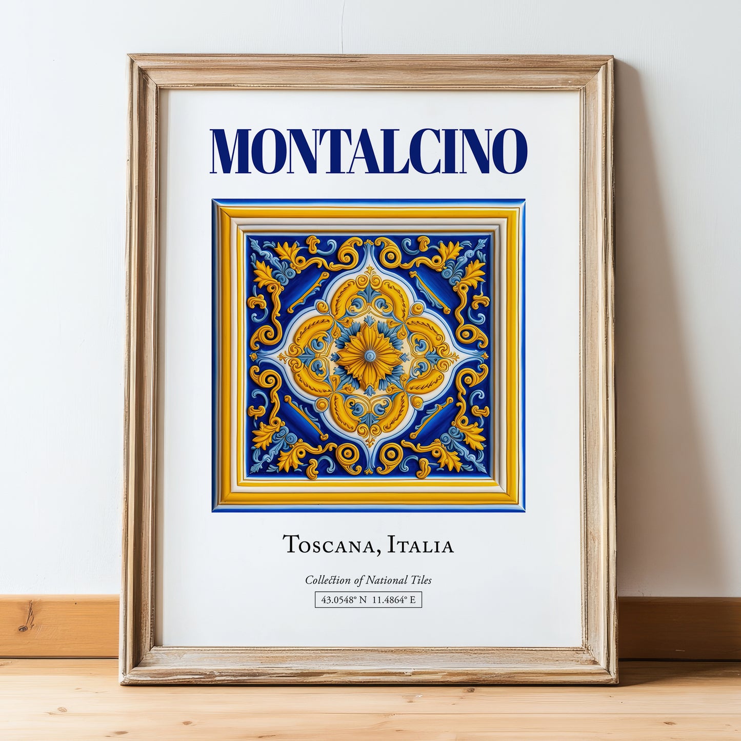 Montalcino, Italy – Travel Wall Art, in wooden frame leaning on the floor