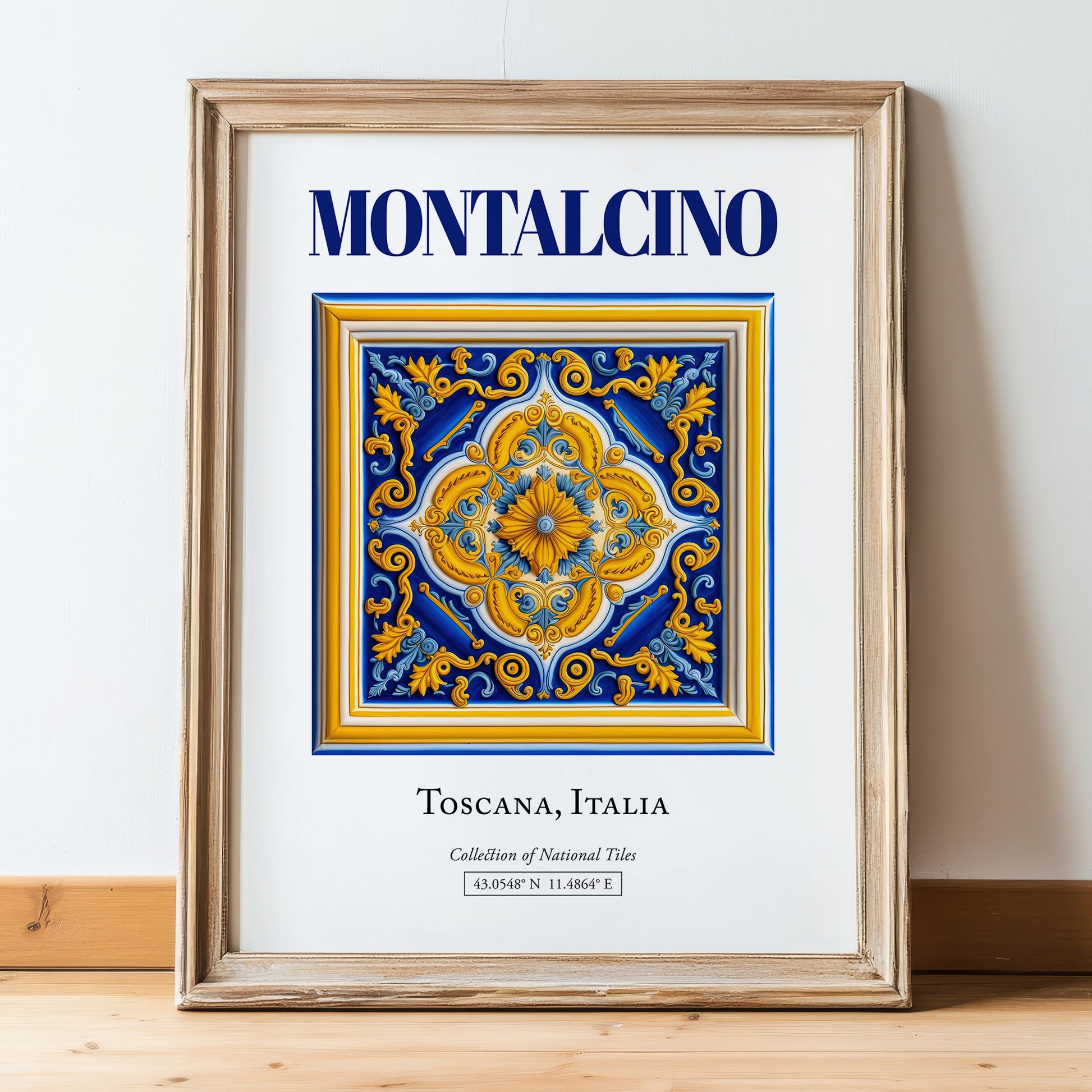 Montalcino, Italy – Travel Wall Art, in wooden frame leaning on the floor