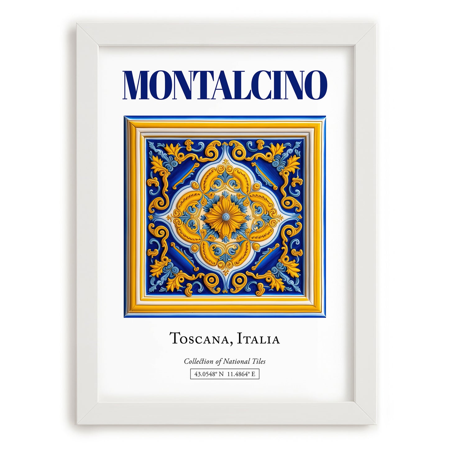Montalcino, Italy – Travel Wall Art, placed in minimal white frame