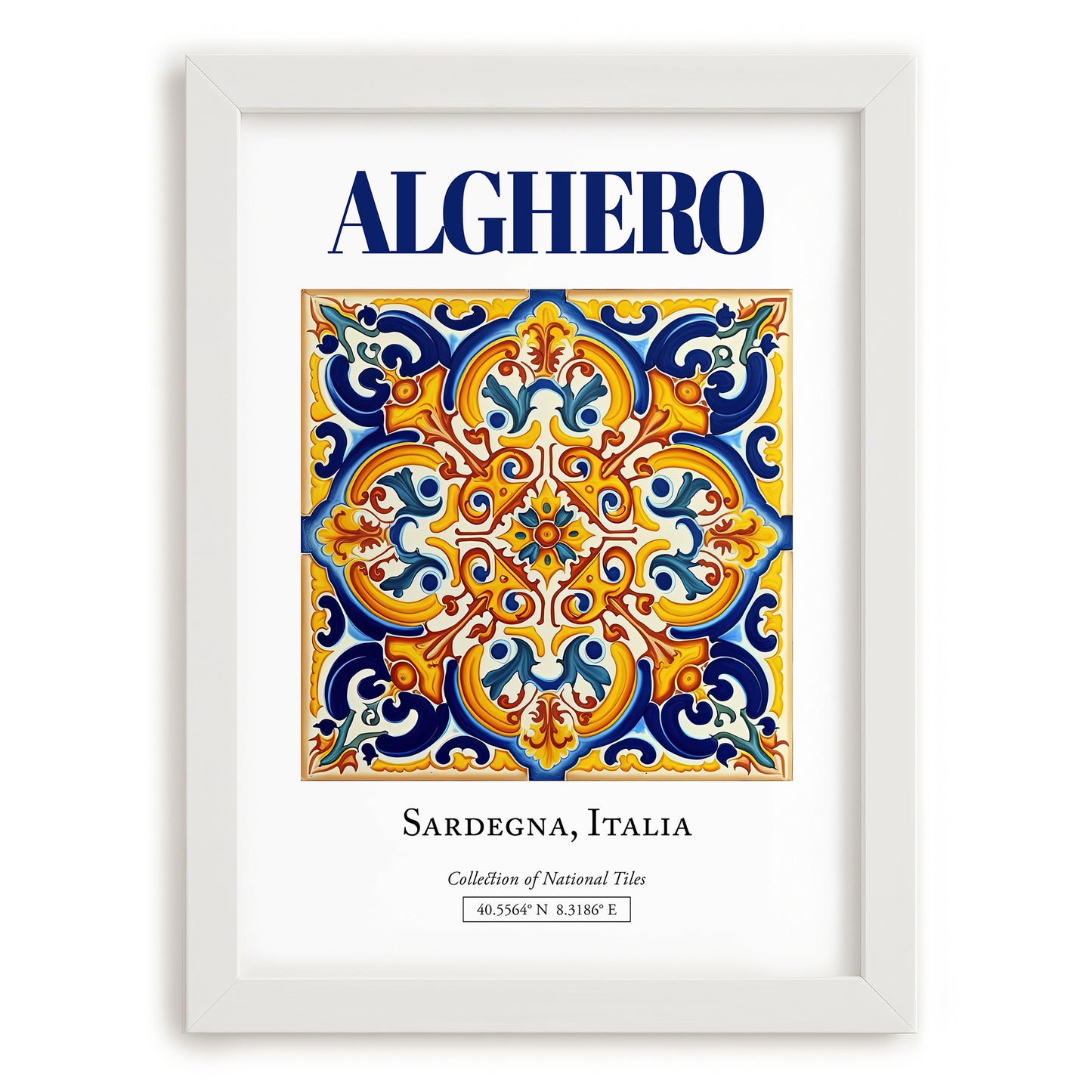 Alghero, Italy – Travel Poster, placed in minimal white frame
