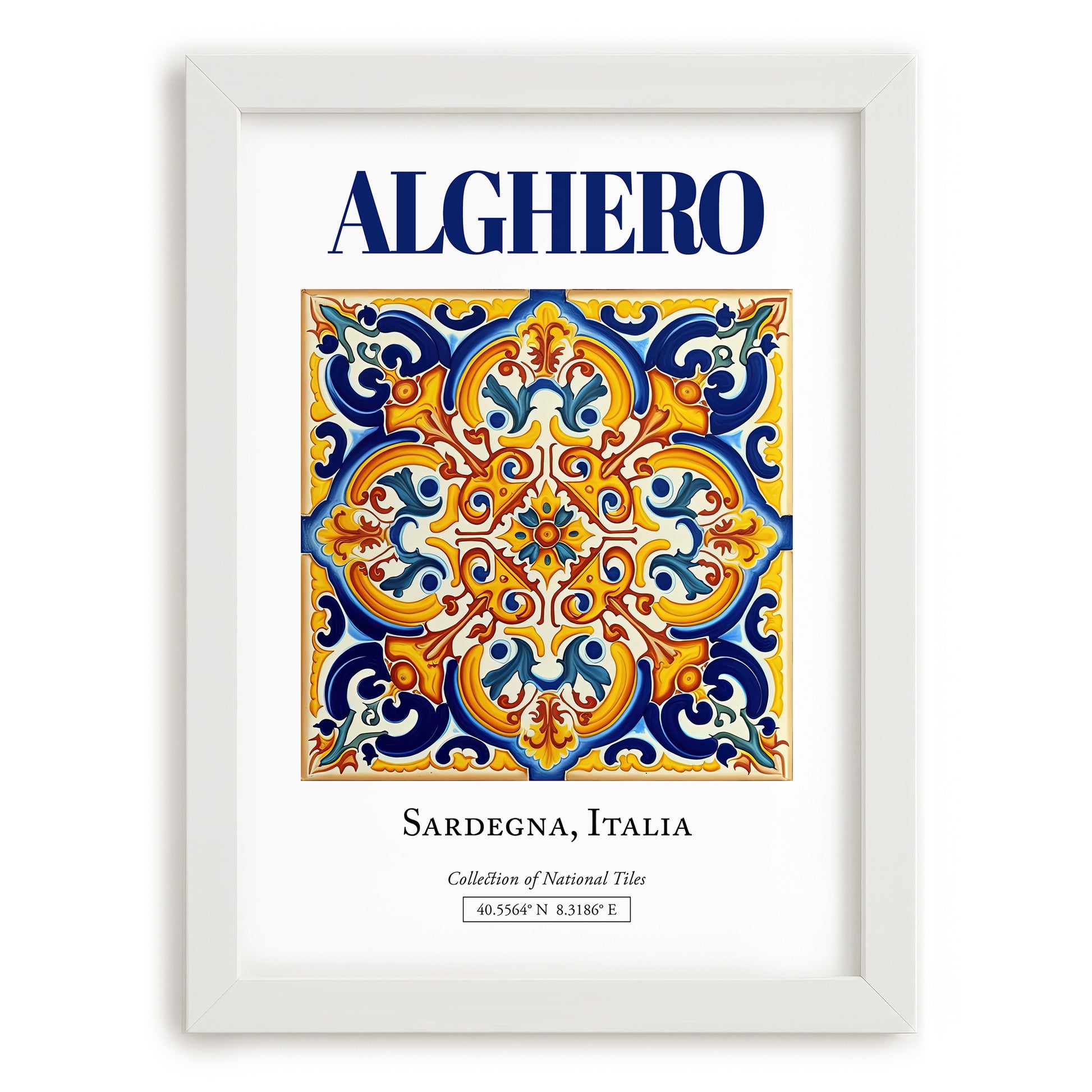 Alghero, Italy – Travel Poster, placed in minimal white frame
