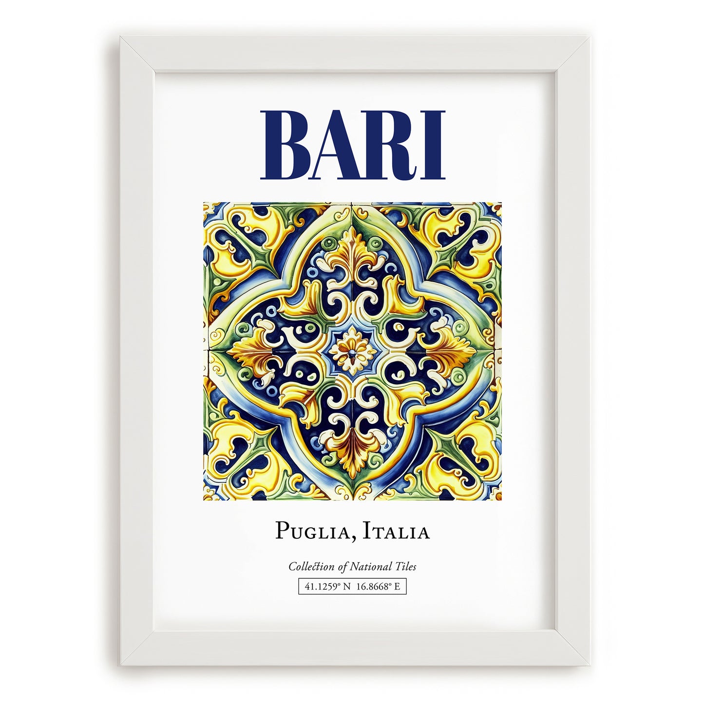 Bari, Italy – Travel Wall Art, placed in minimal white frame