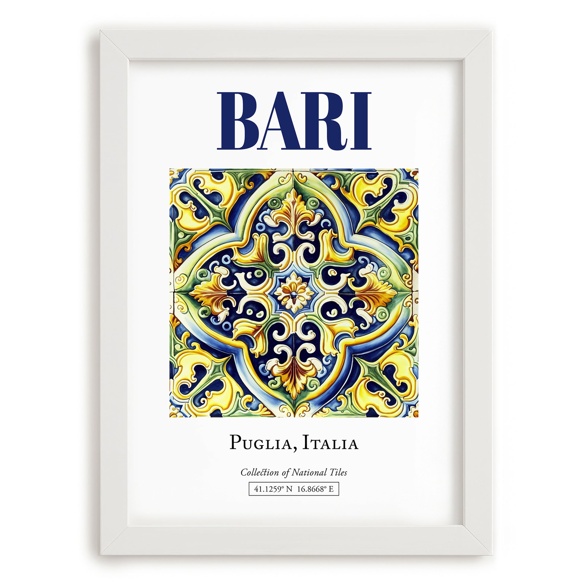 Bari, Italy – Travel Wall Art, placed in minimal white frame