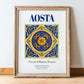 Aosta, Italy – Travel Poster, in wooden frame leaning on the floor
