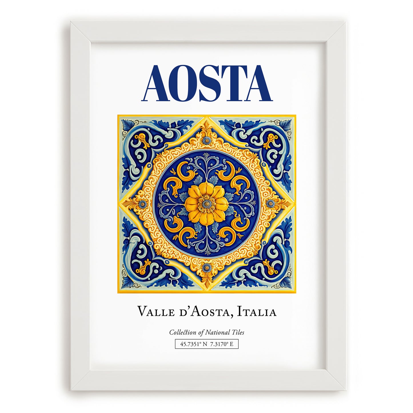 Aosta, Italy – Travel Poster, placed in minimal white frame