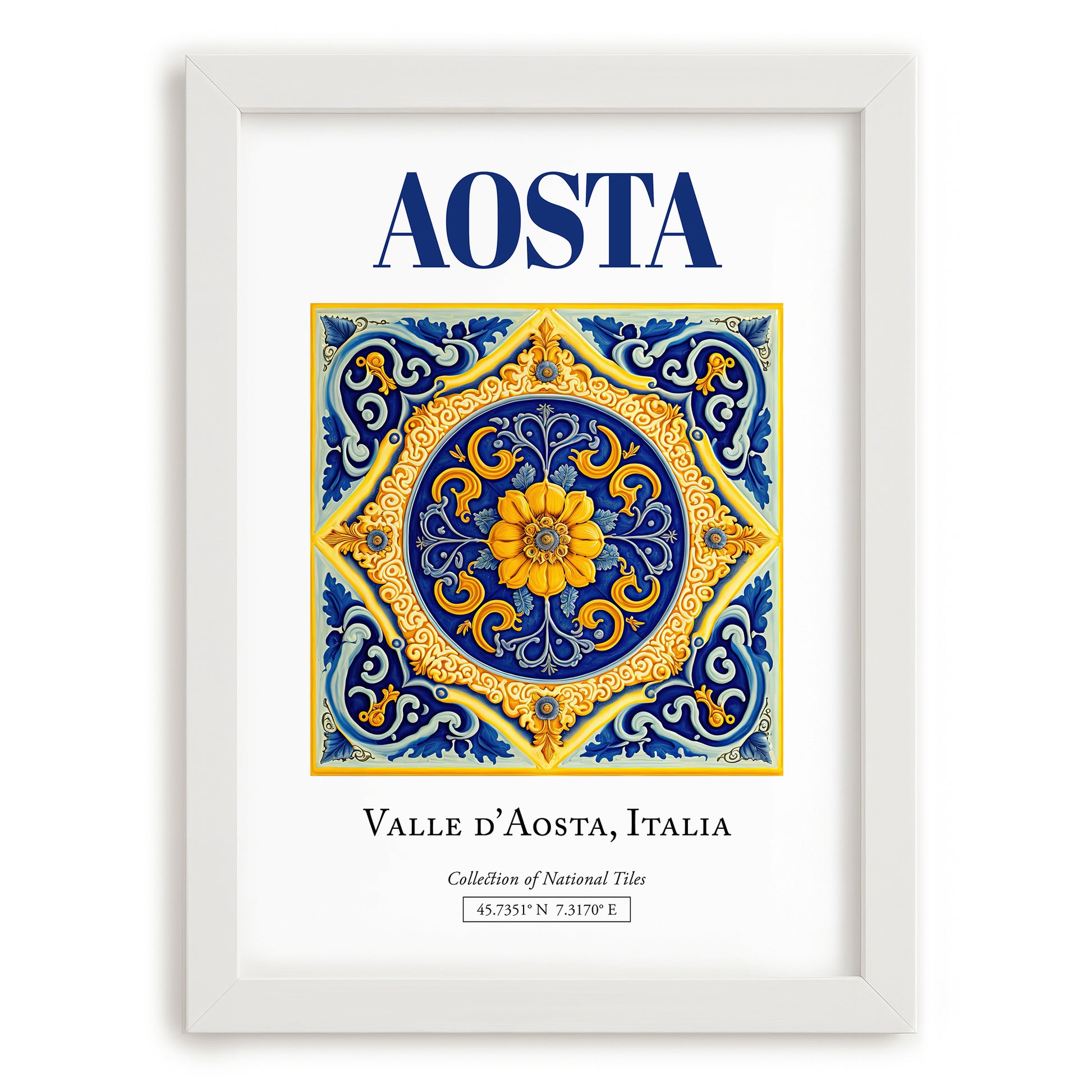 Aosta, Italy – Travel Poster, placed in minimal white frame