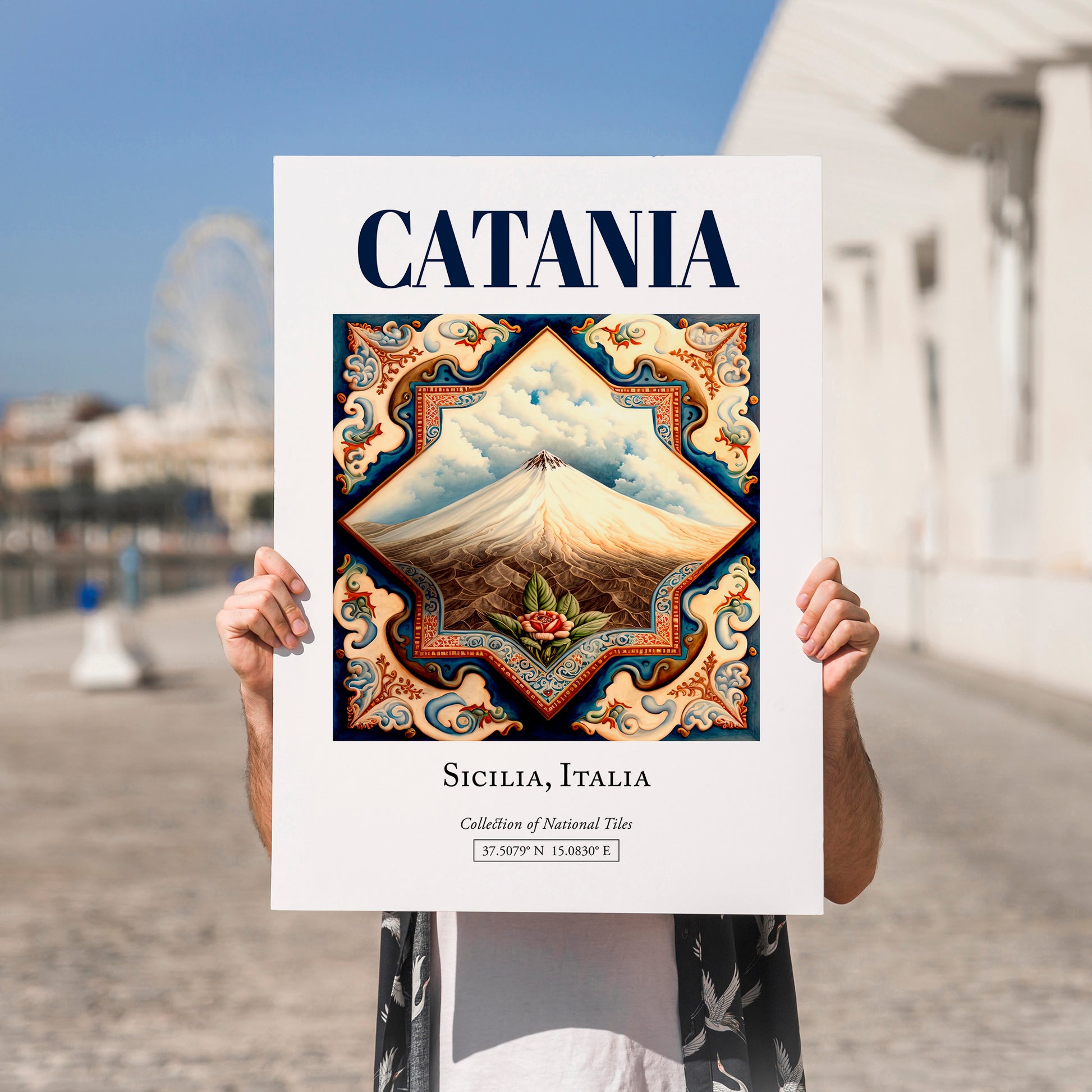 Catania, Italy – Travel Print, no-text version framed in wood