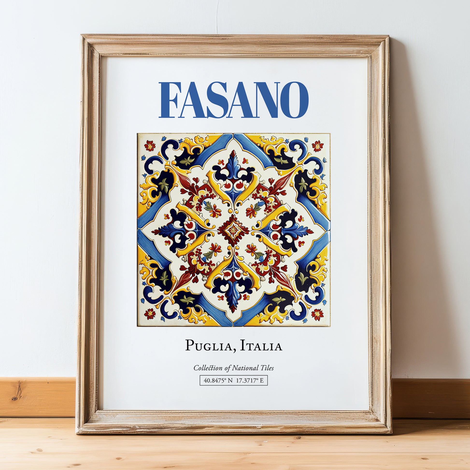 Fasano, Italy – Travel Memories Wall Print, in wooden frame leaning on the floor
