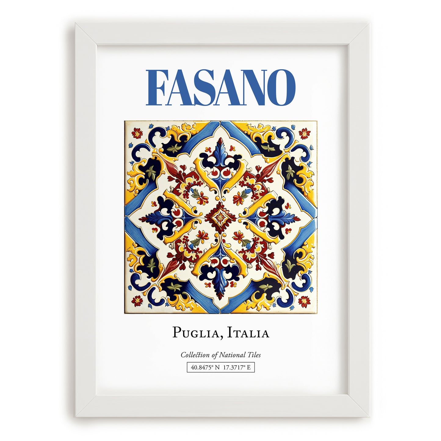 Fasano, Italy – Travel Memories Wall Print, placed in minimal white frame