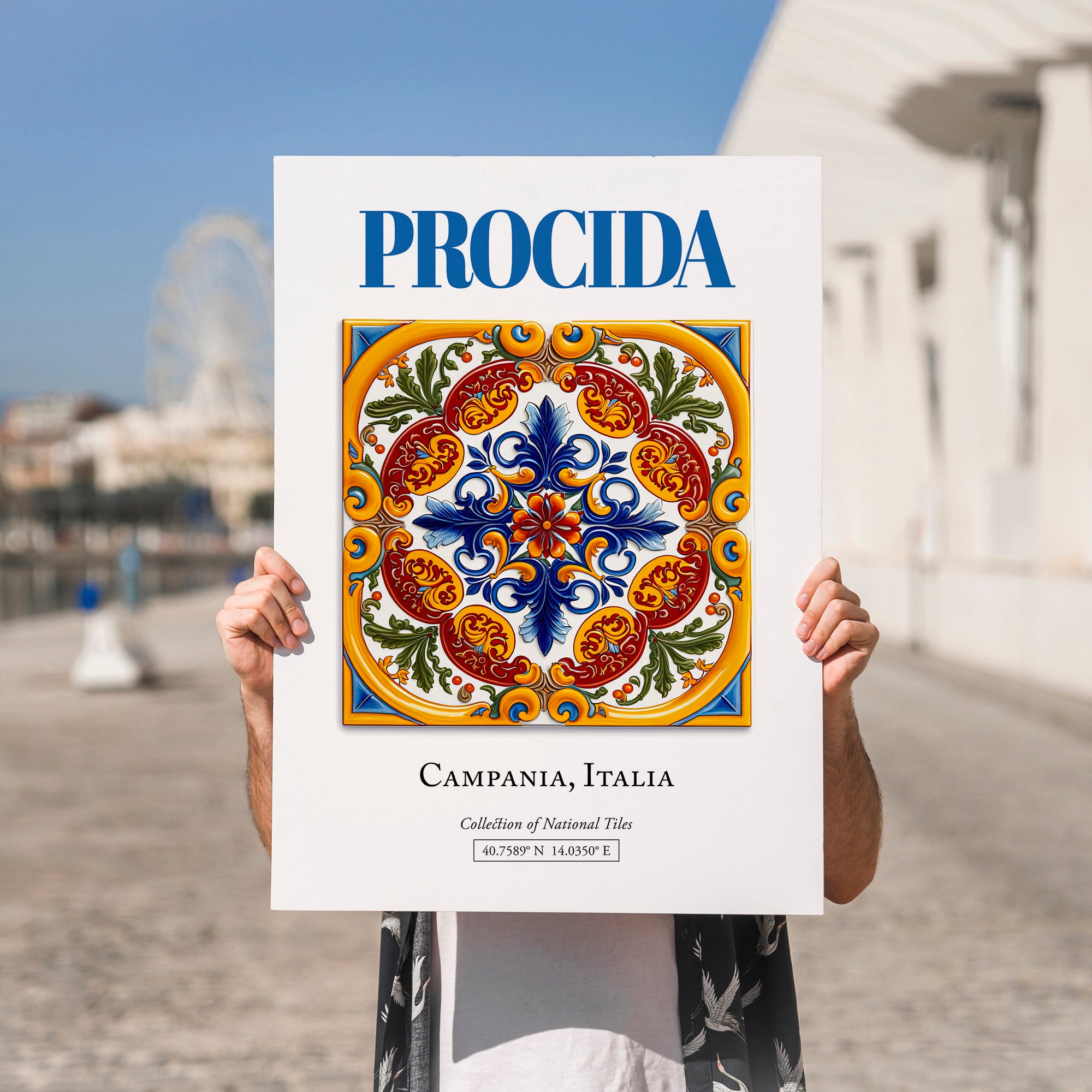 Procida, Italy – Travel Poster, no-text version framed in wood