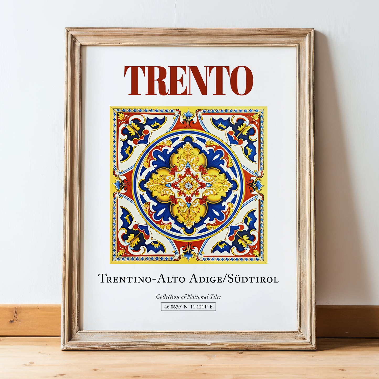 Trento, Italy – Travel Wall Art, in wooden frame leaning on the floor