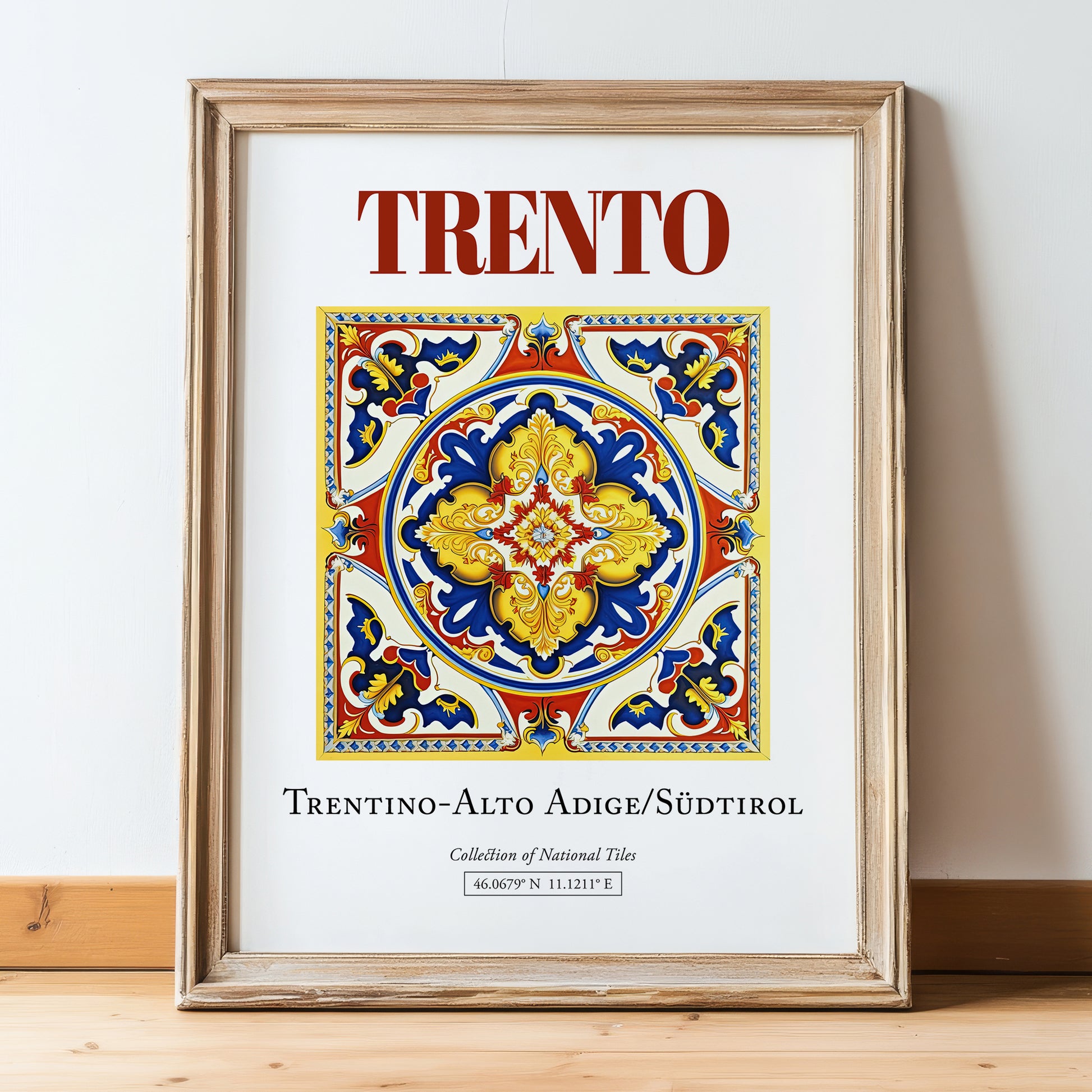 Trento, Italy – Travel Wall Art, in wooden frame leaning on the floor