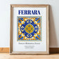 Ferrara, Italy – World Heritage Travel Poster, in wooden frame leaning on the floor