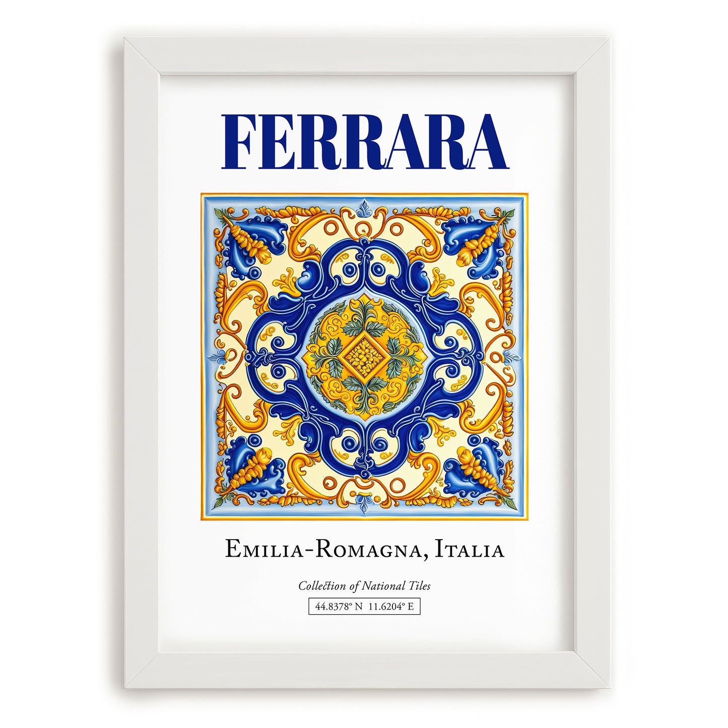 Ferrara, Italy – World Heritage Travel Poster, placed in minimal white frame