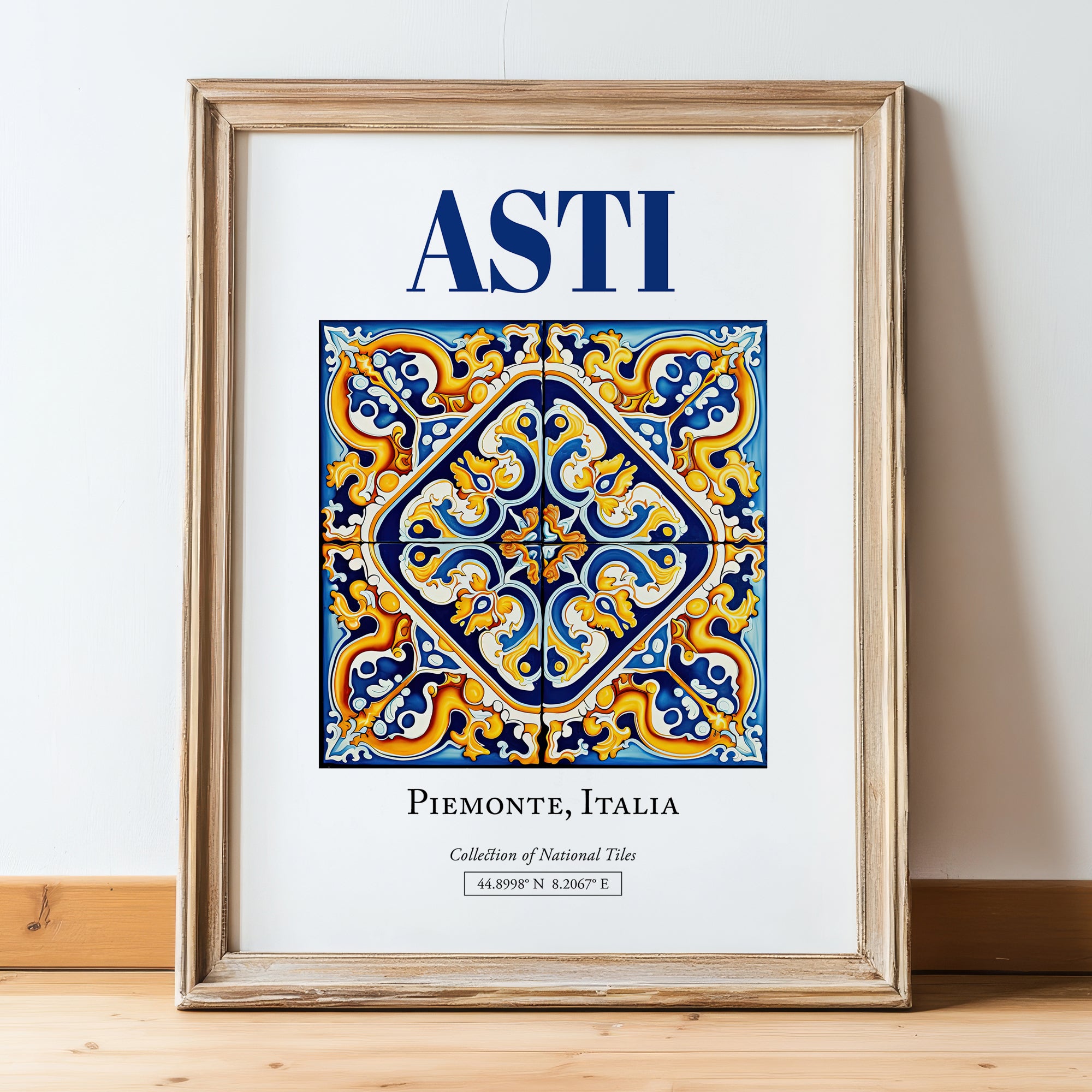 Asti, Italy – Travel Destination Art, in wooden frame leaning on the floor