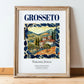 Grosseto, Italy – Travel Poster, in wooden frame leaning on the floor