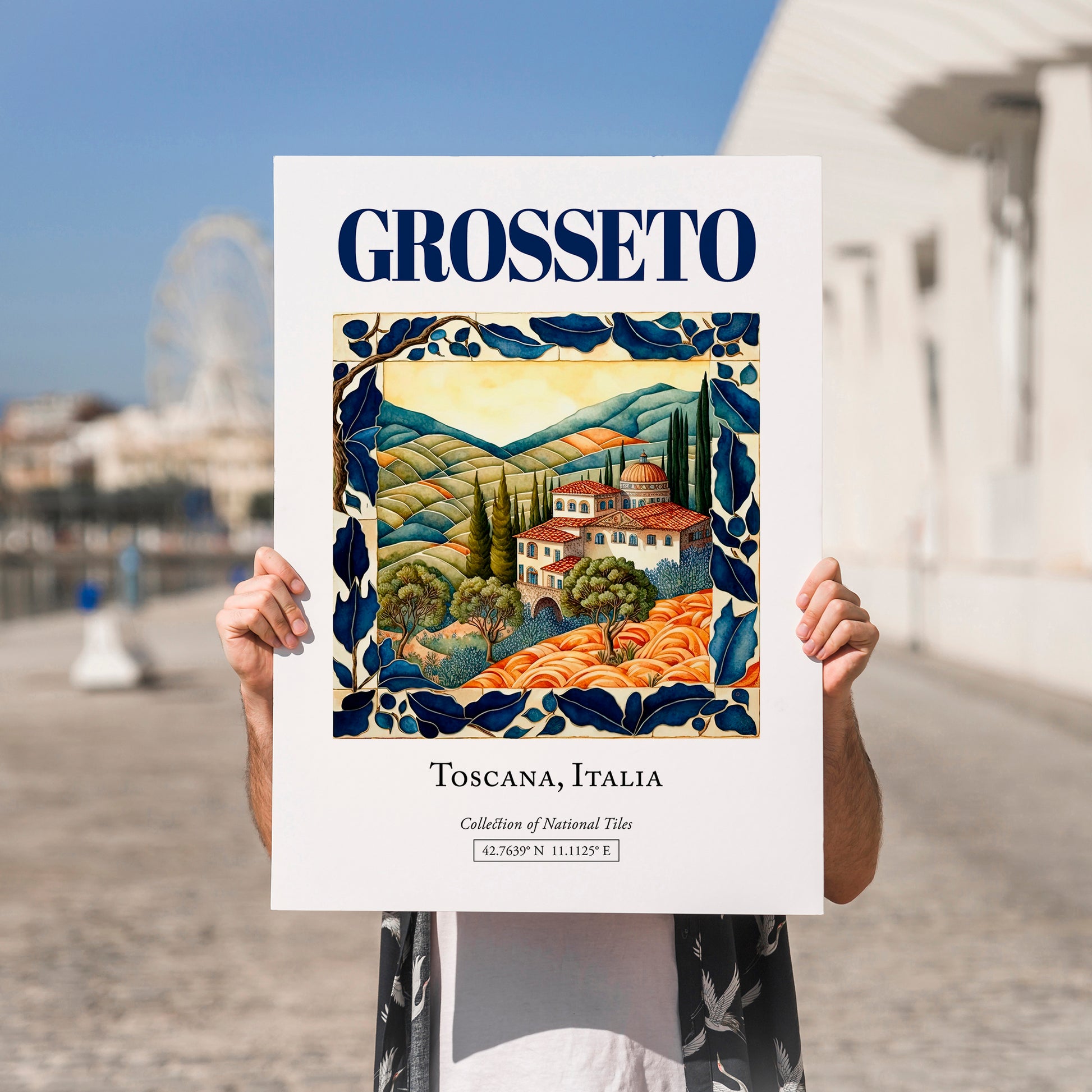 Grosseto, Italy – Travel Poster, no-text version framed in wood
