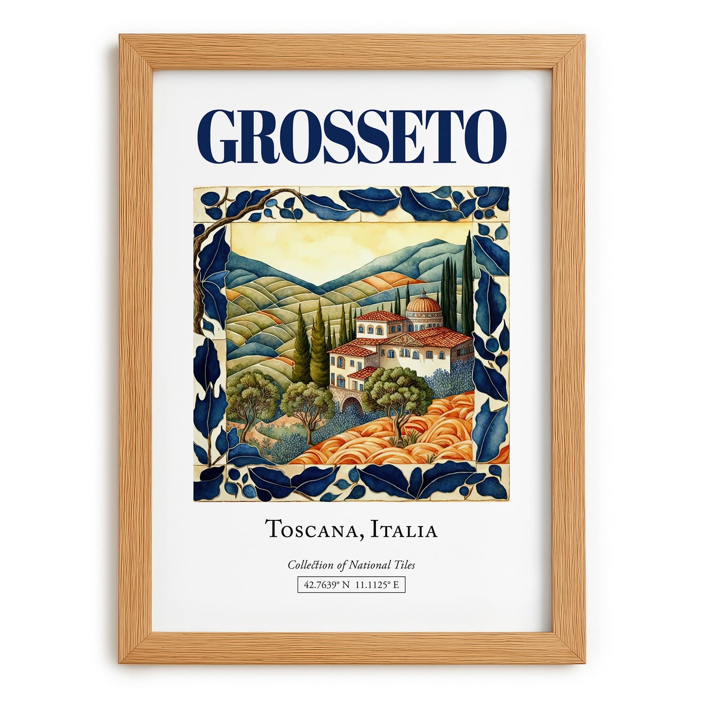 Grosseto, Italy – Travel Poster, set in oak frame