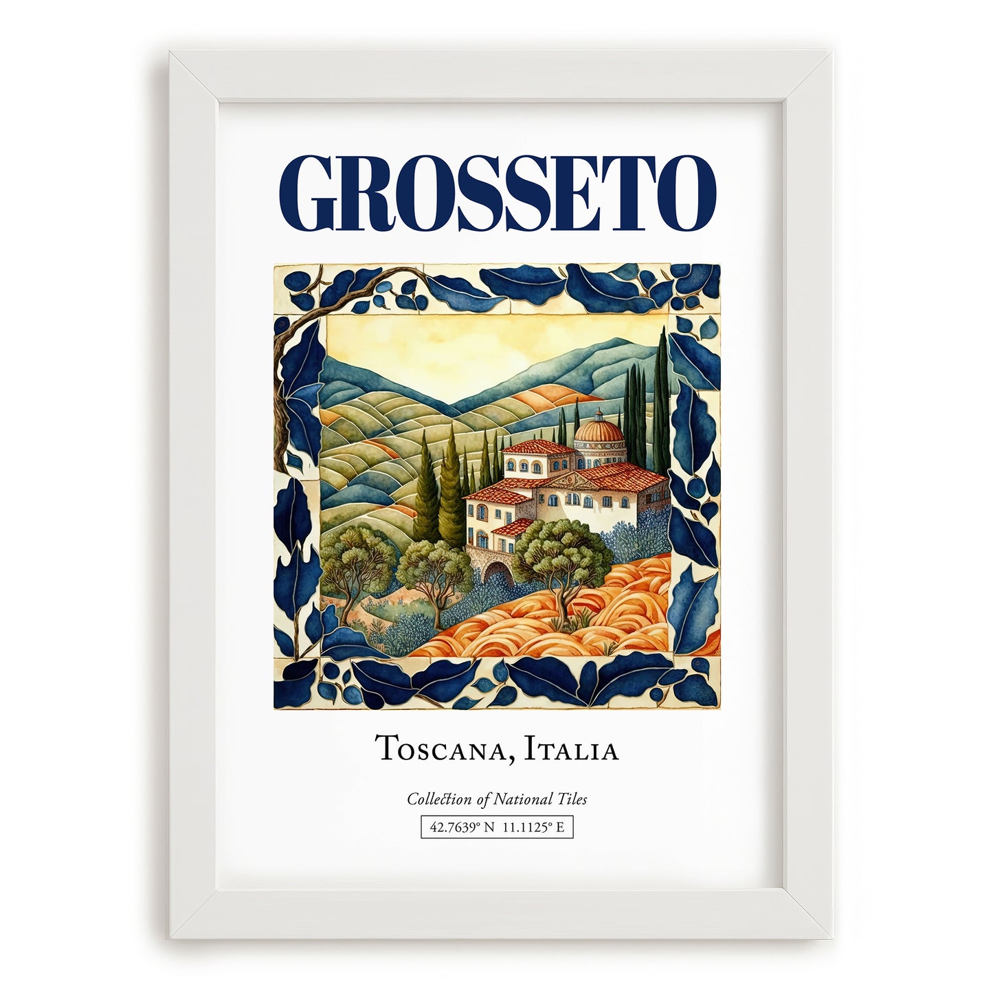 Grosseto, Italy – Travel Poster, placed in minimal white frame