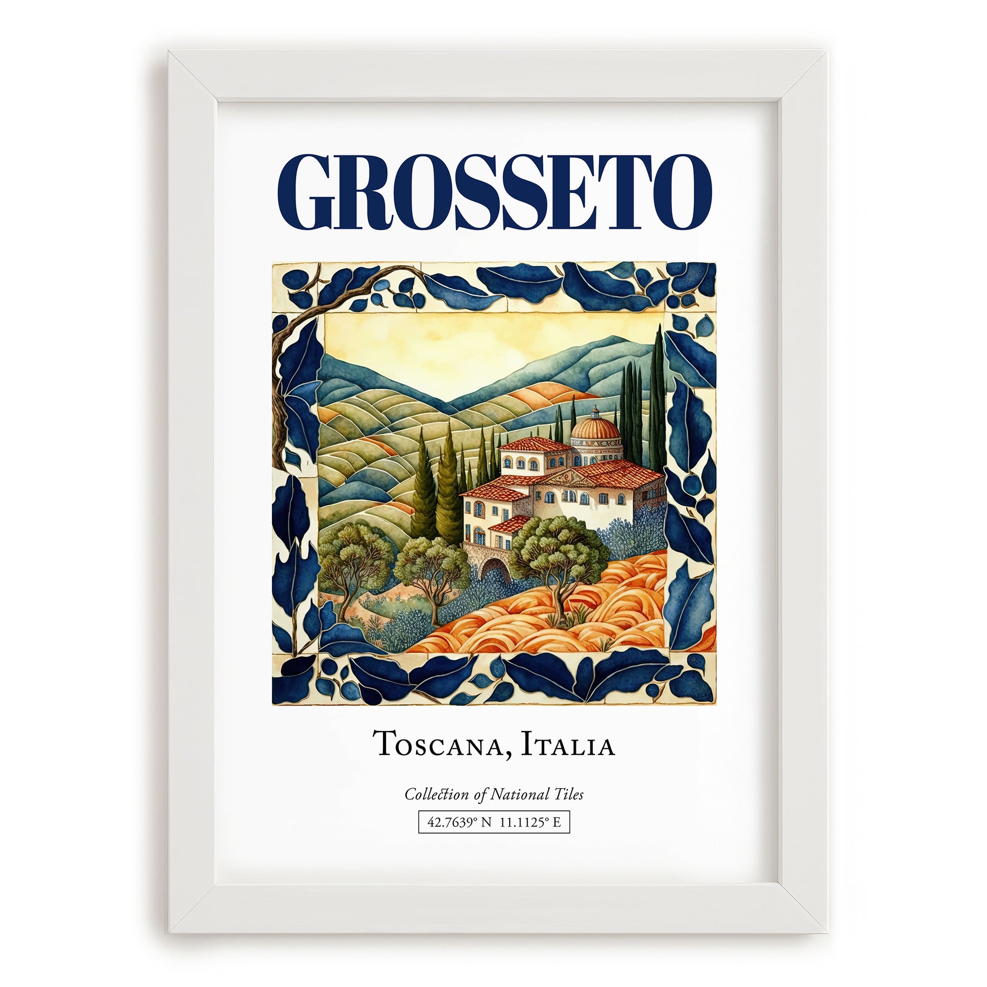 Grosseto, Italy – Travel Poster, placed in minimal white frame