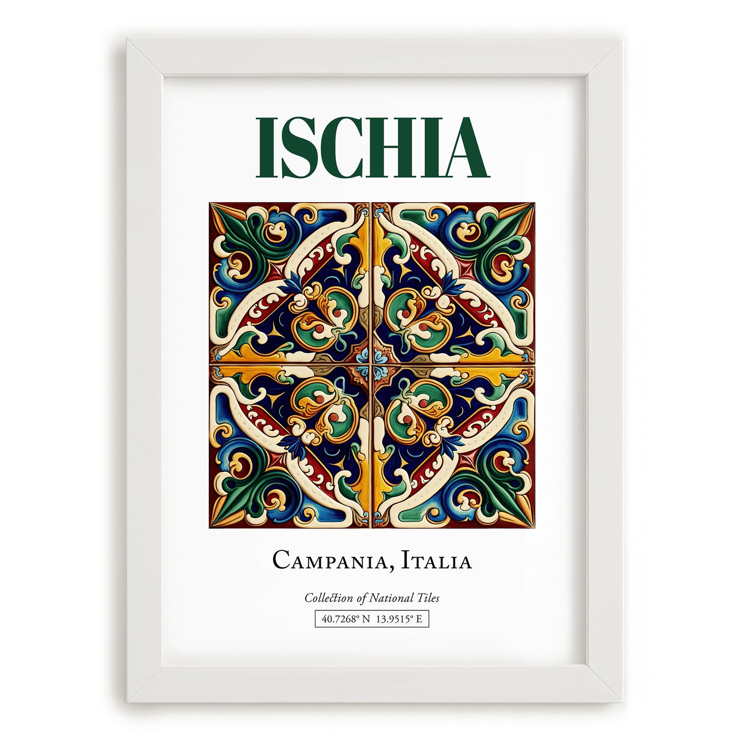 Ischia, Italy – Travel Poster, placed in minimal white frame