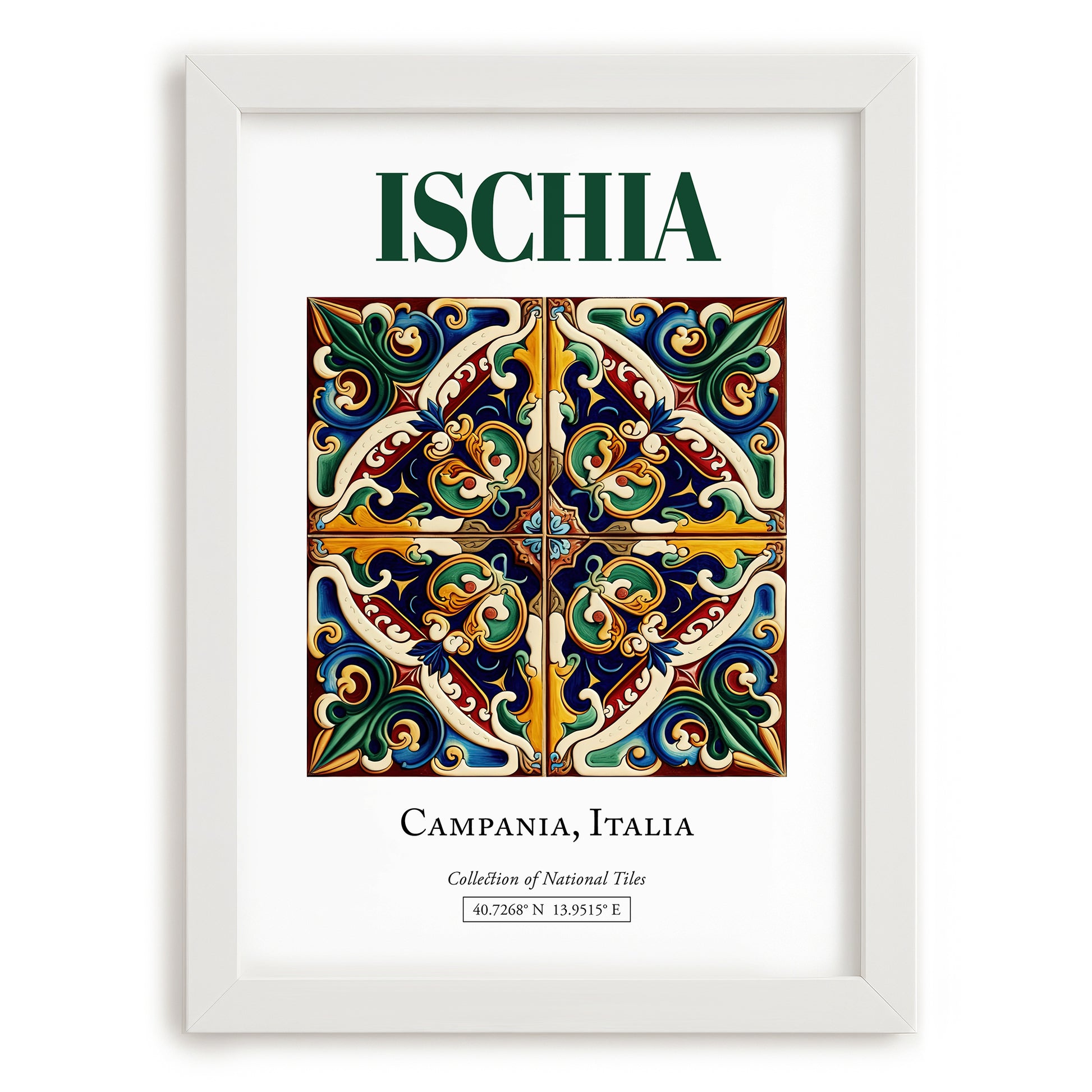 Ischia, Italy – Travel Poster, placed in minimal white frame