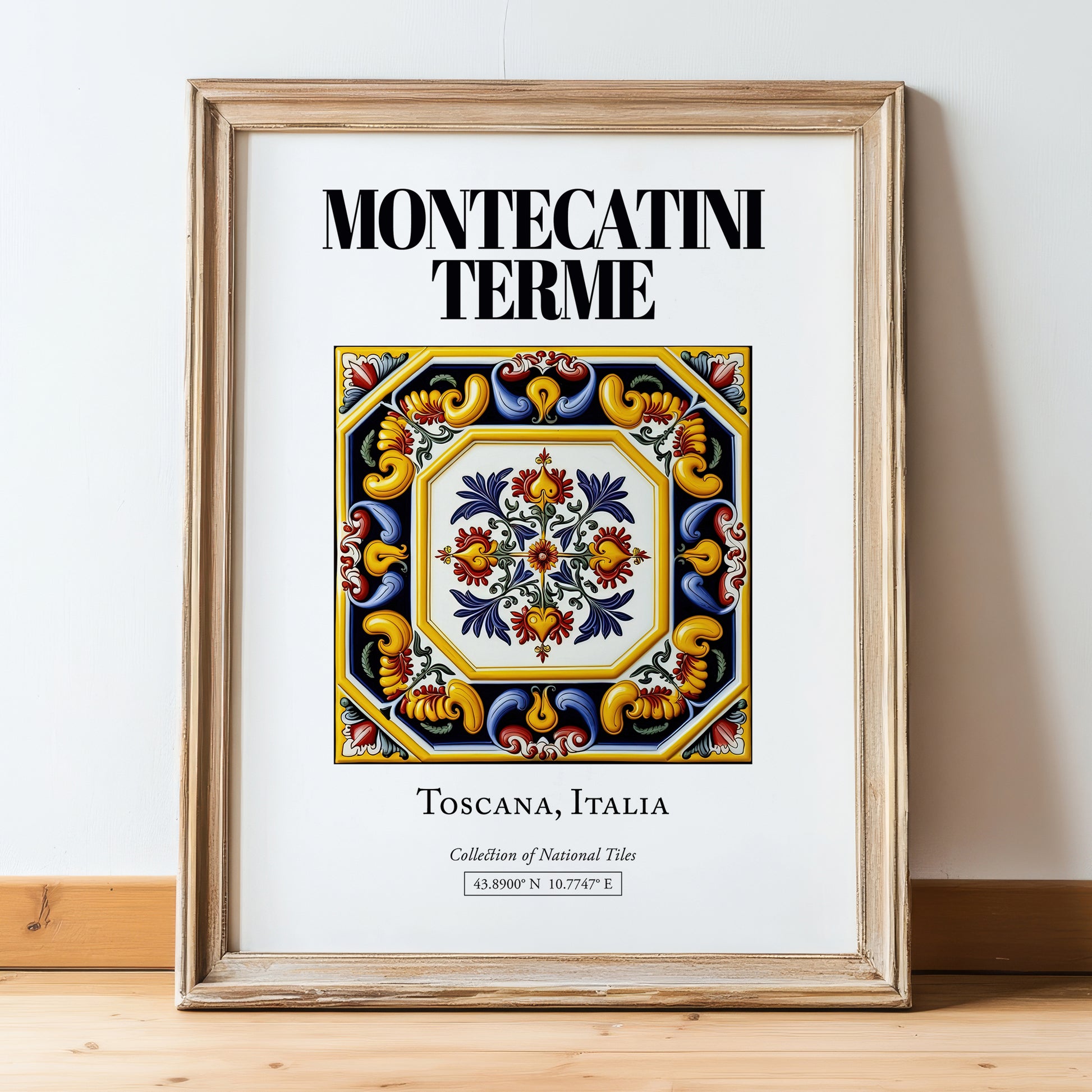 Montecatini Terme, Italy – Travel Print, in wooden frame leaning on the floor