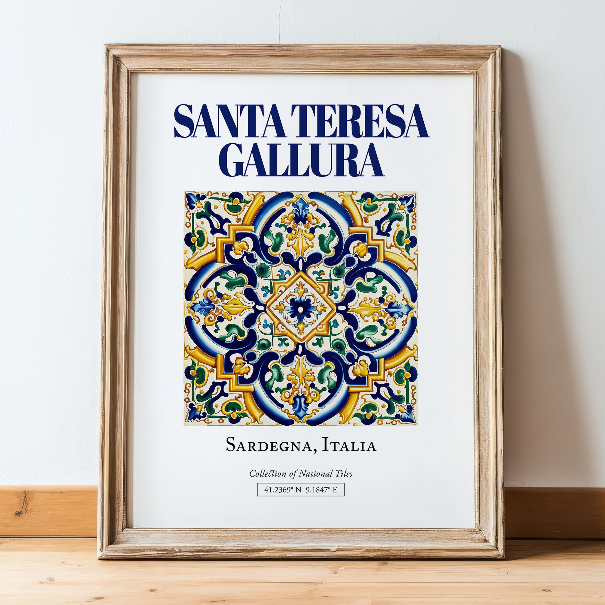 Santa Teresa Gallura, Italy – Vintage Travel Poster, in wooden frame leaning on the floor