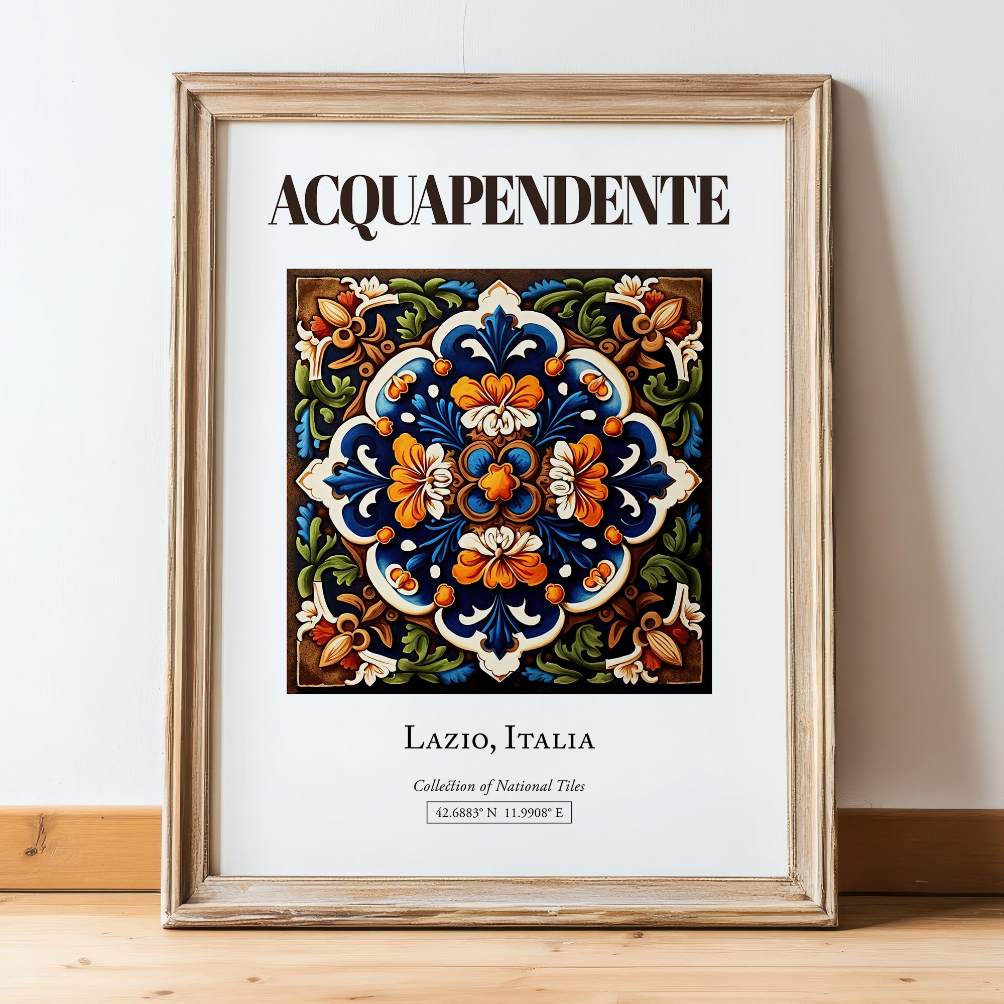 Acquapendente, Italy – Travel Wall Decor, in wooden frame leaning on the floor