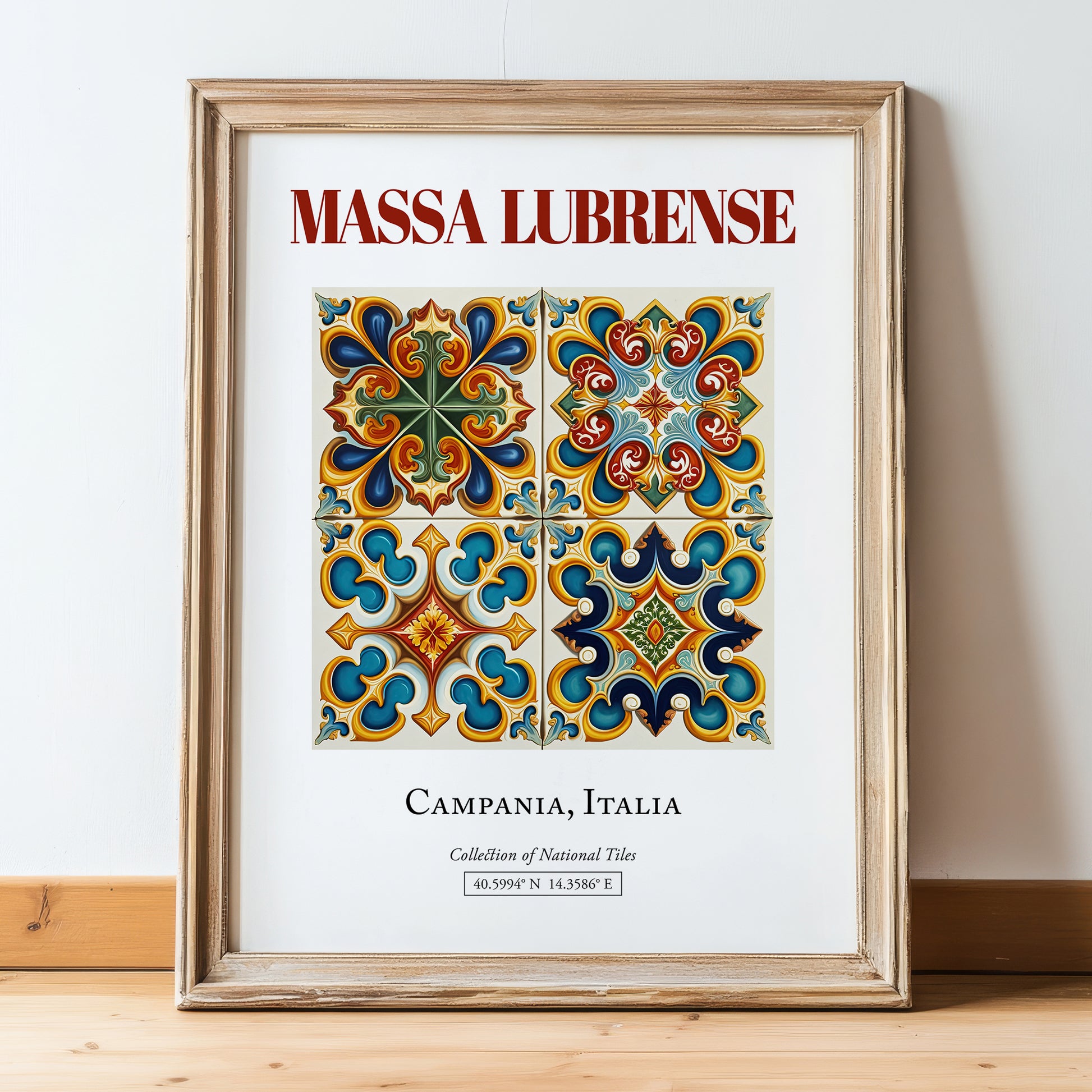 Massa Lubrense, Italy – Travel Poster, in wooden frame leaning on the floor