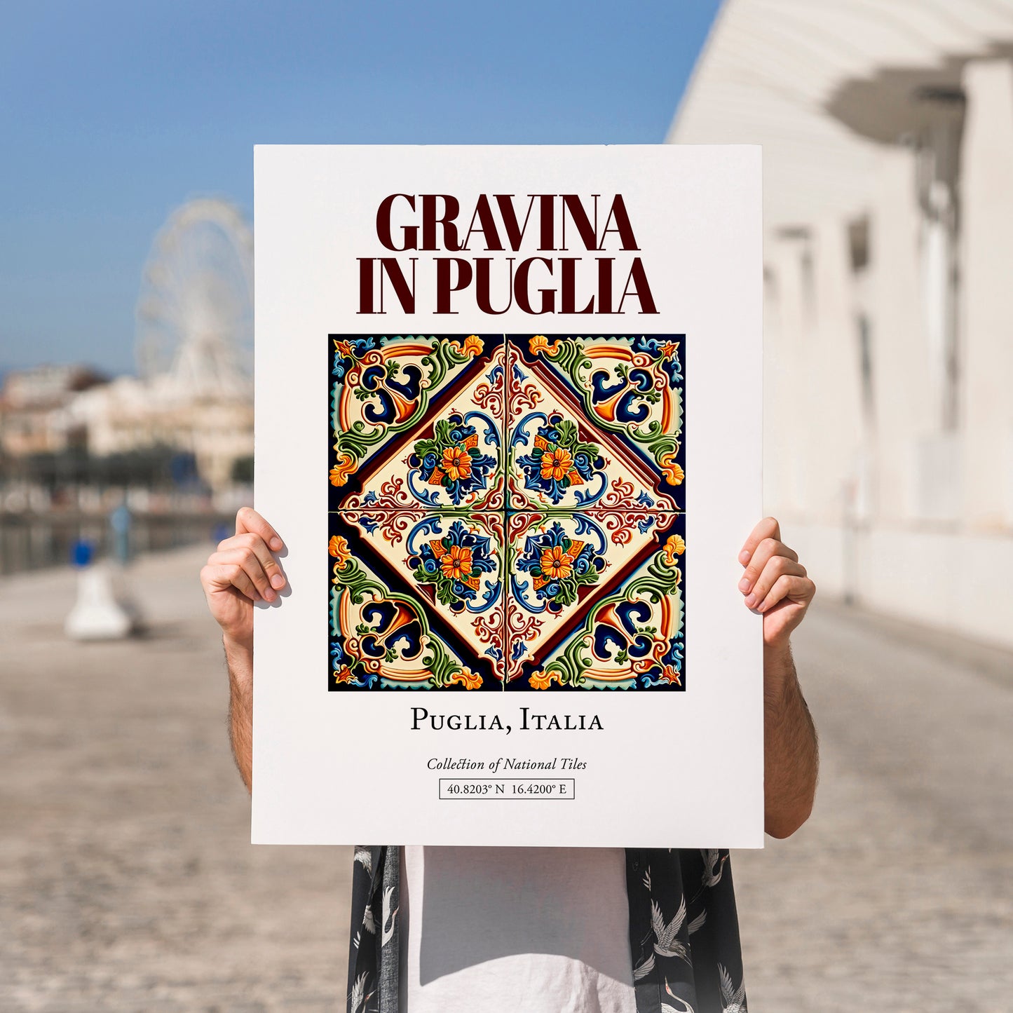 Gravina in Puglia, Italy – Travel Poster, no-text version framed in wood