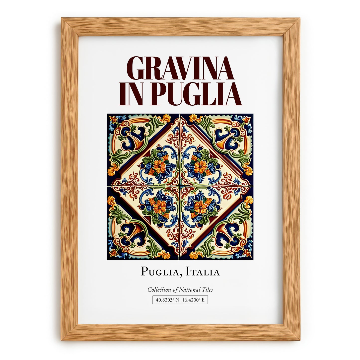 Gravina in Puglia, Italy – Travel Poster, set in oak frame