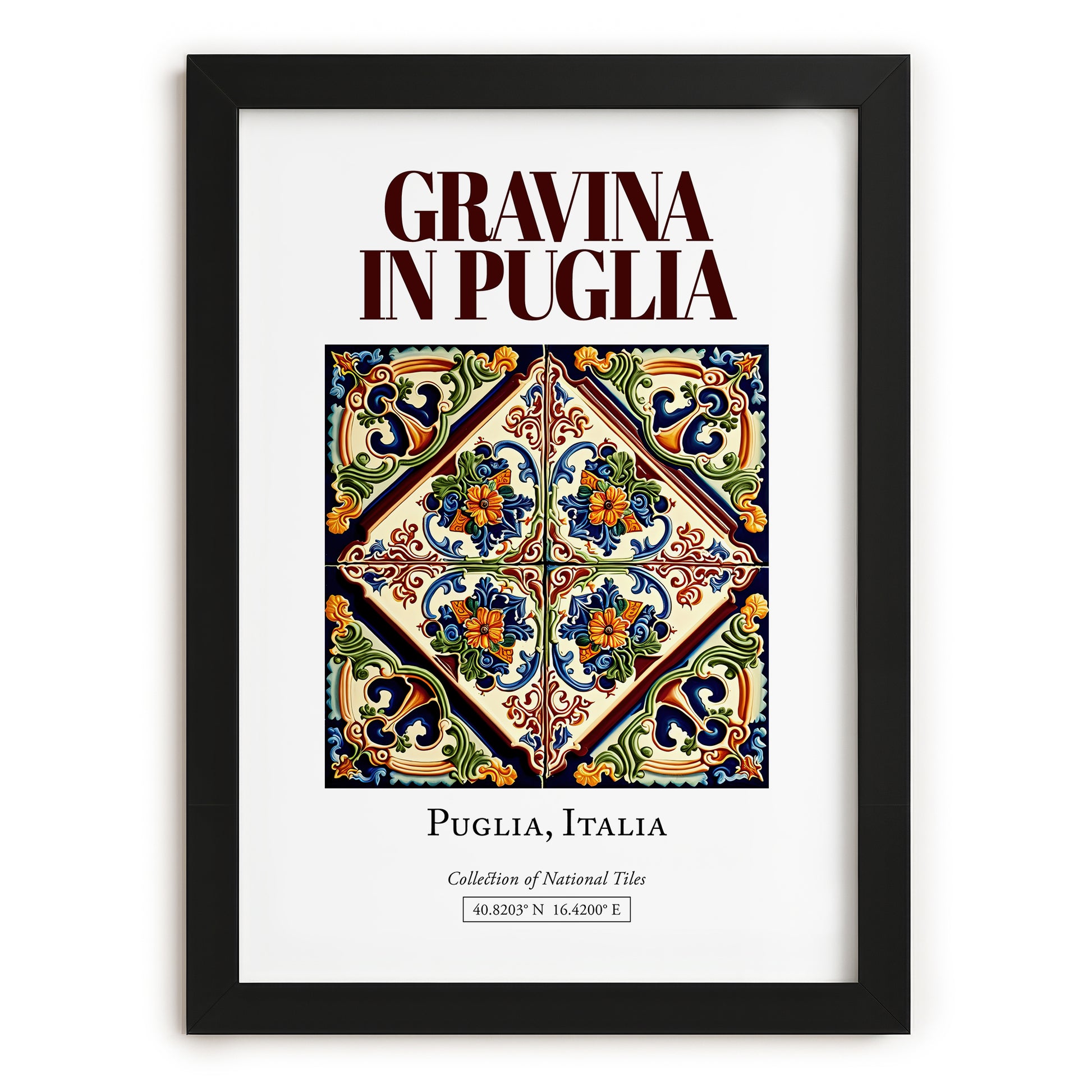 Gravina in Puglia, Italy – Travel Poster, in sleek black frame