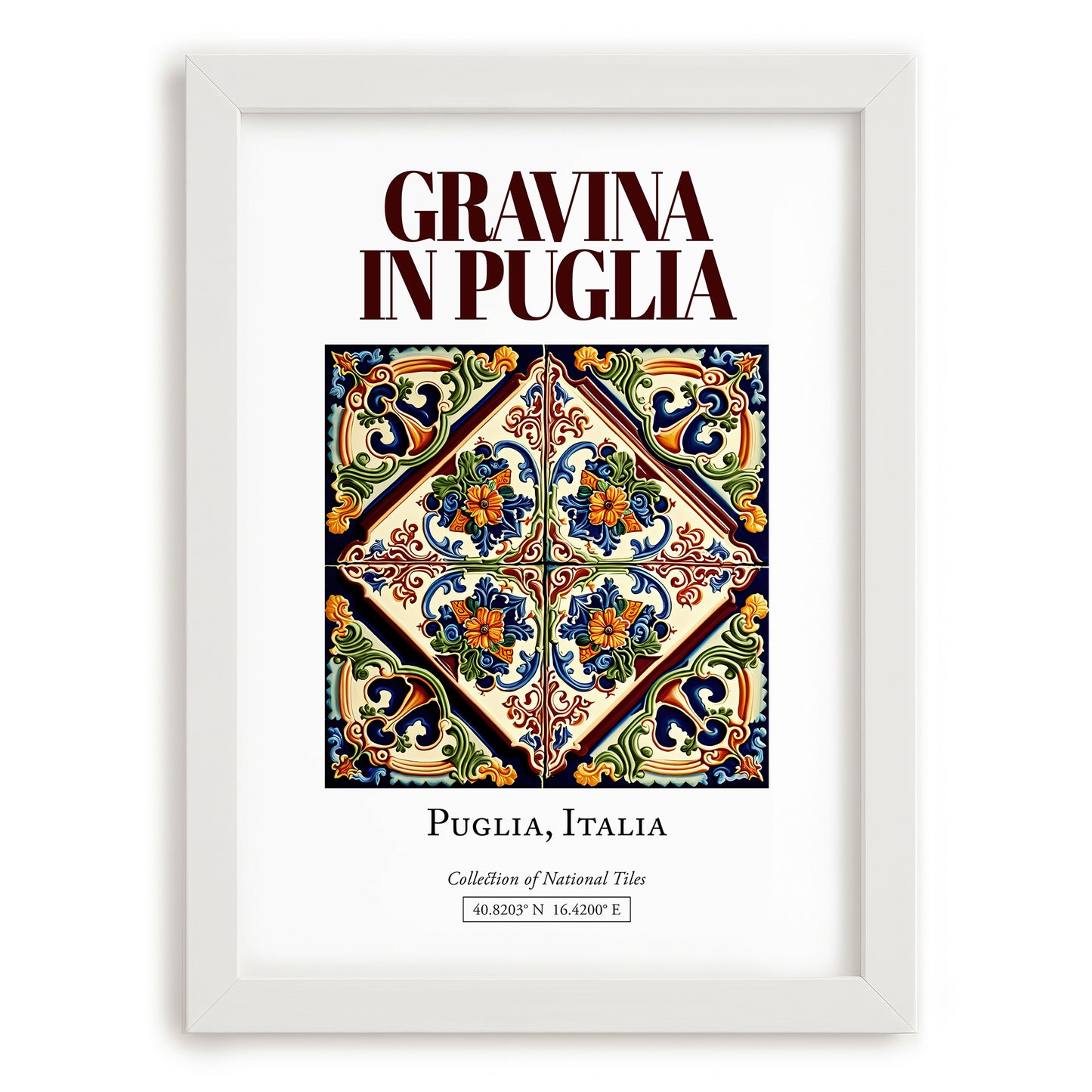 Gravina in Puglia, Italy – Travel Poster, placed in minimal white frame