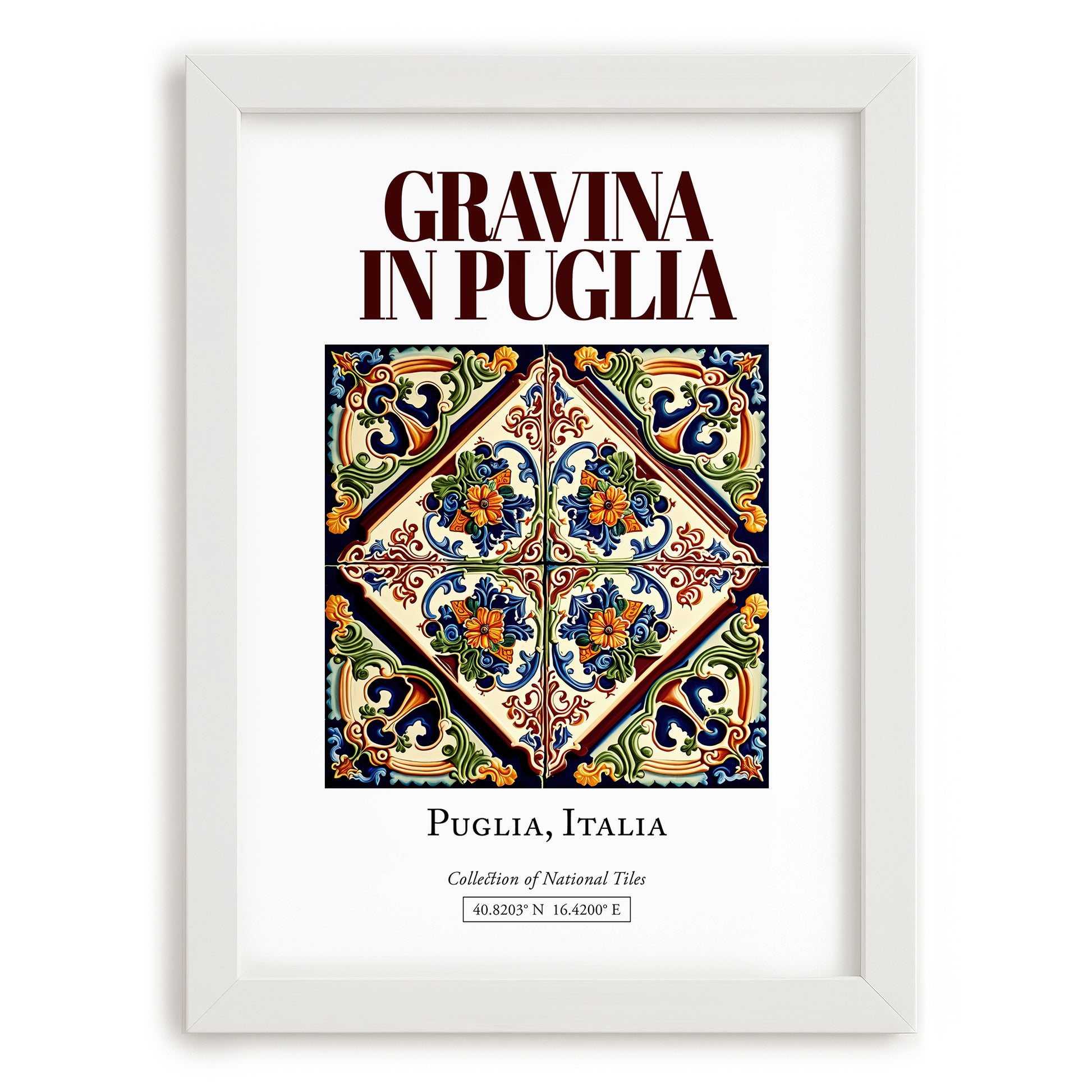 Gravina in Puglia, Italy – Travel Poster, placed in minimal white frame