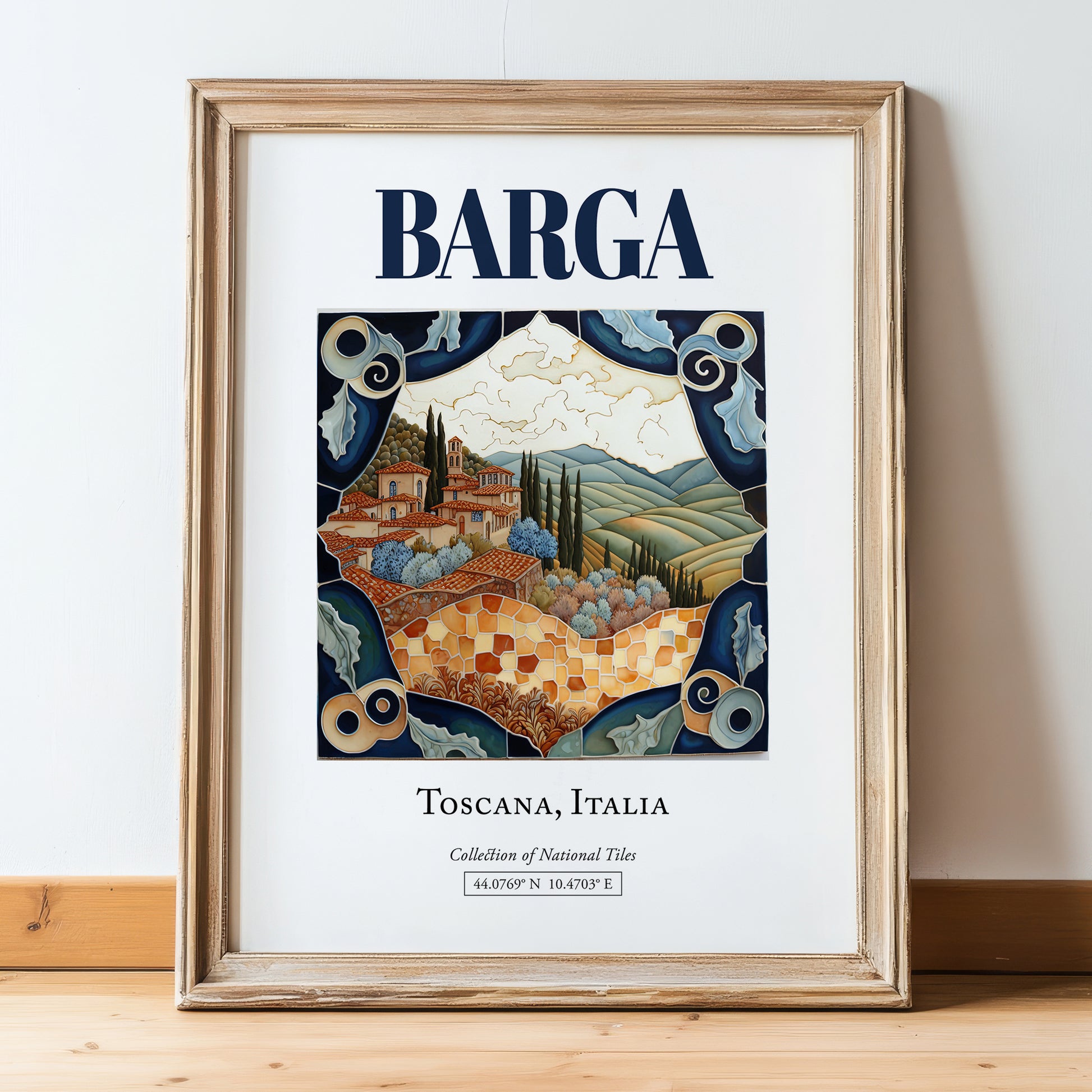 Barga, Italy – Travel Wall Art, in wooden frame leaning on the floor
