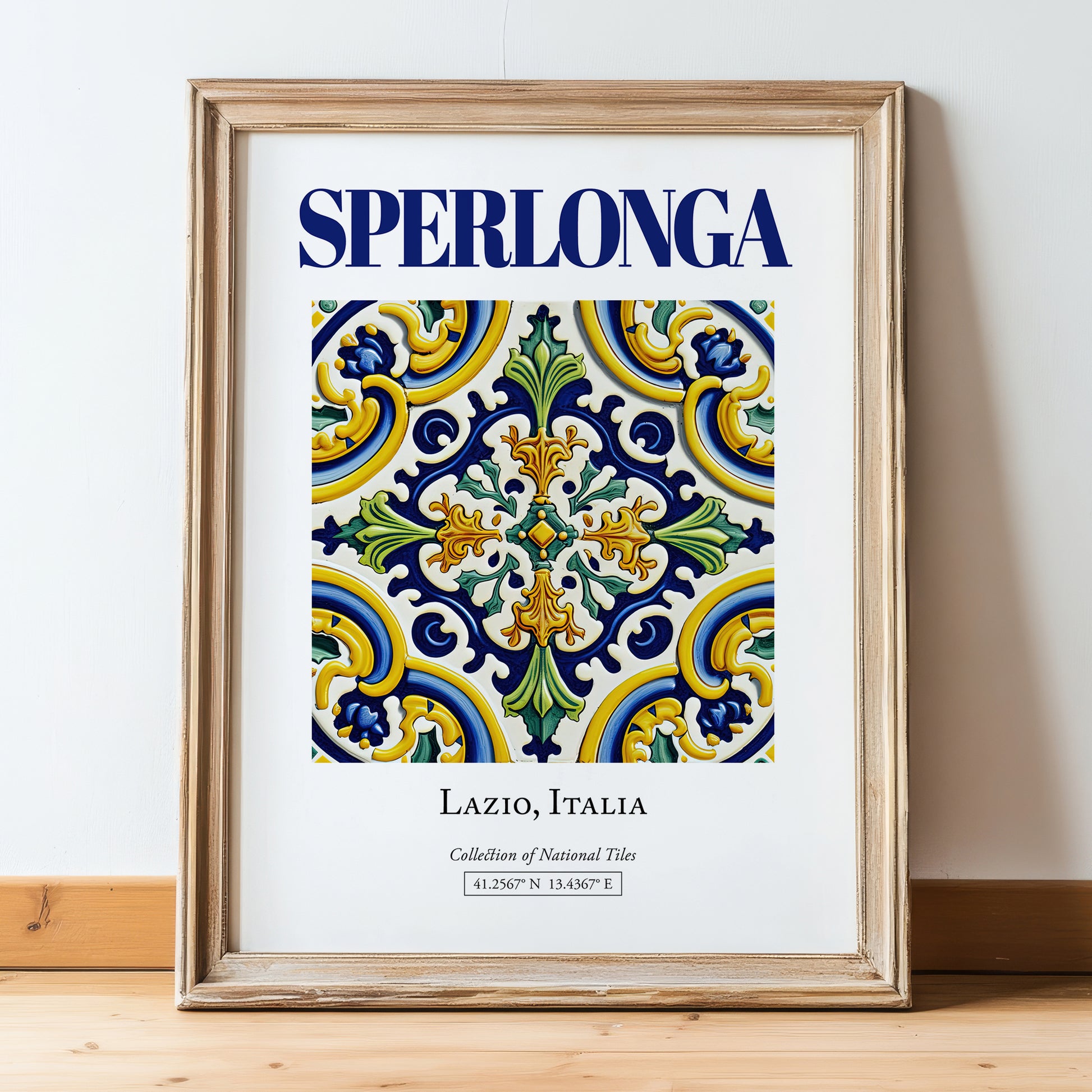 Sperlonga, Italy – Travel Print, in wooden frame leaning on the floor