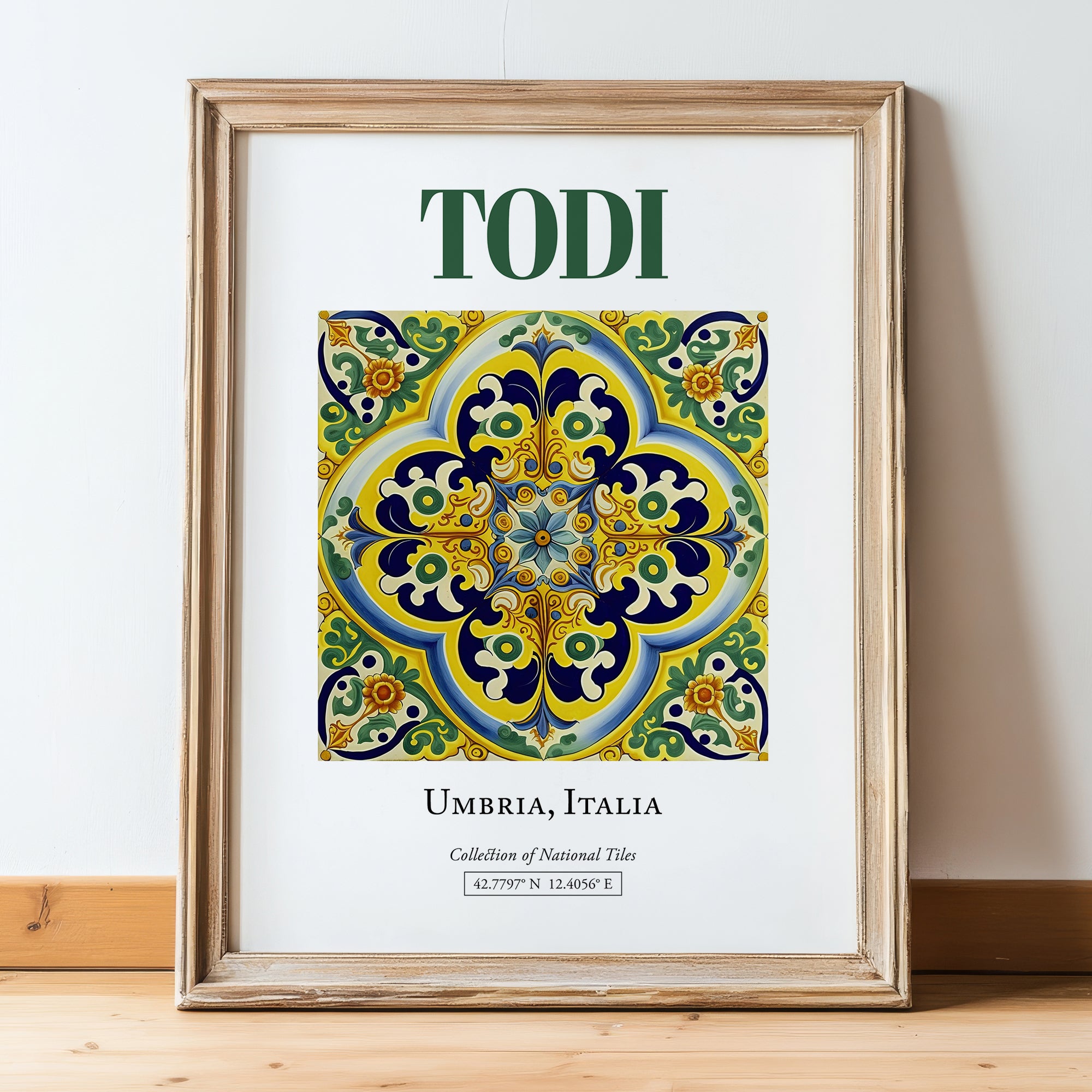 Todi, Italy – Travel Print, in wooden frame leaning on the floor