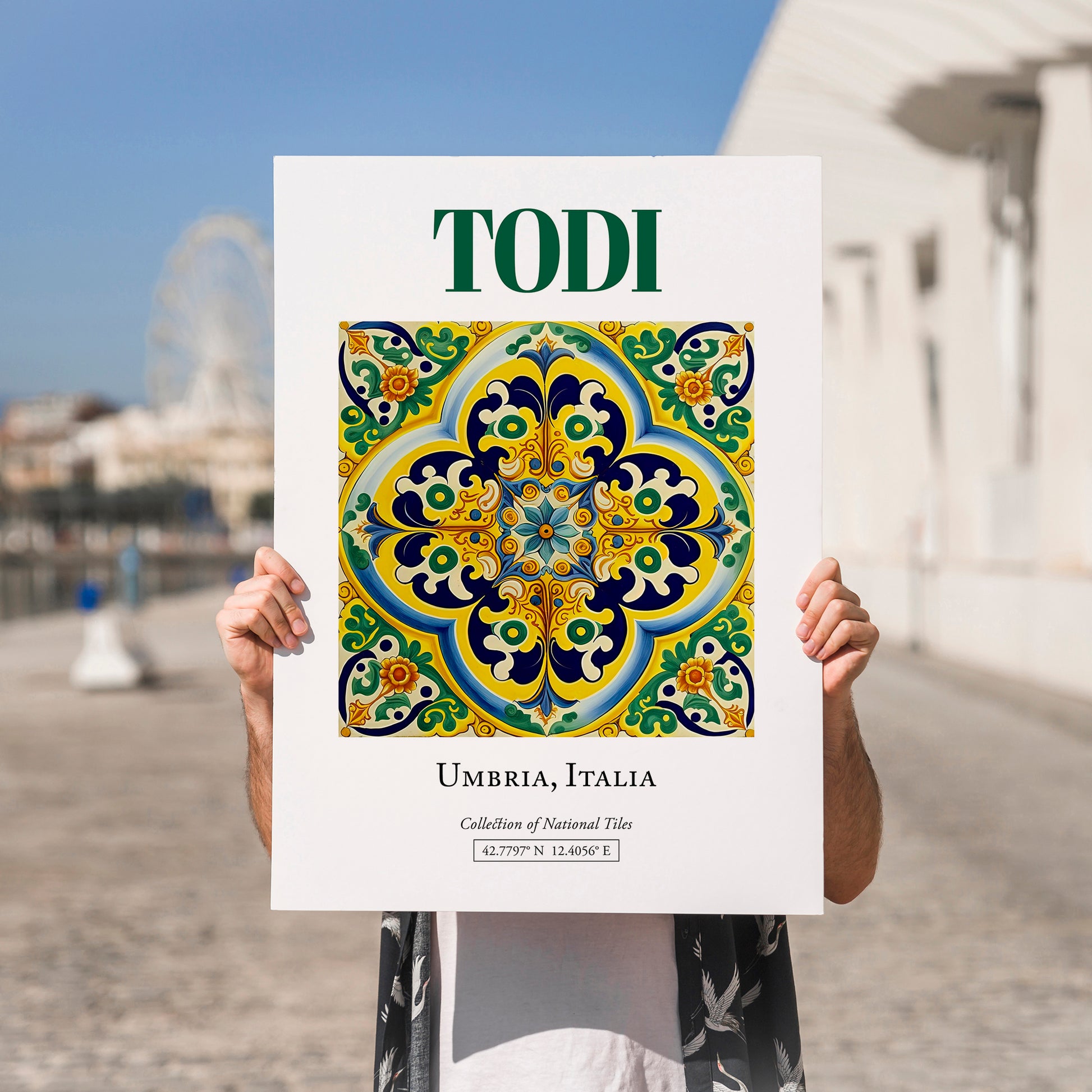 Todi, Italy – Travel Print, no-text version framed in wood