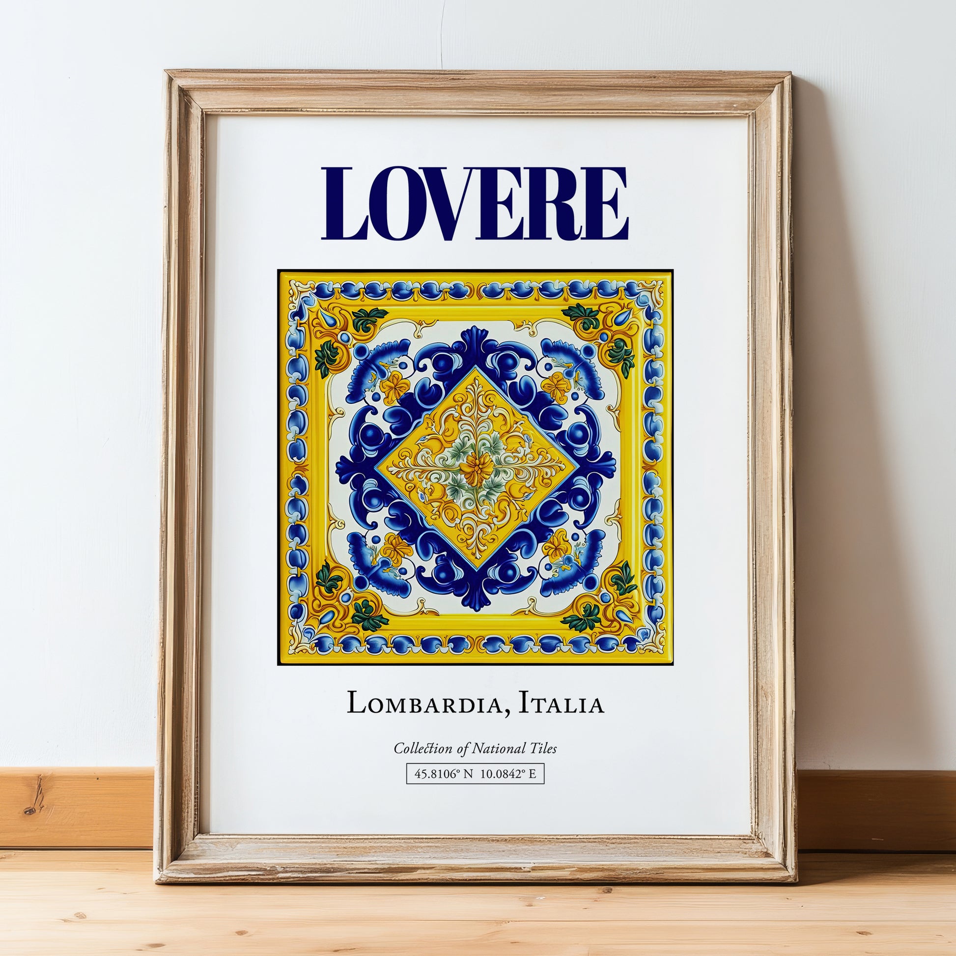 Lovere, Italy – Travel Poster, in wooden frame leaning on the floor