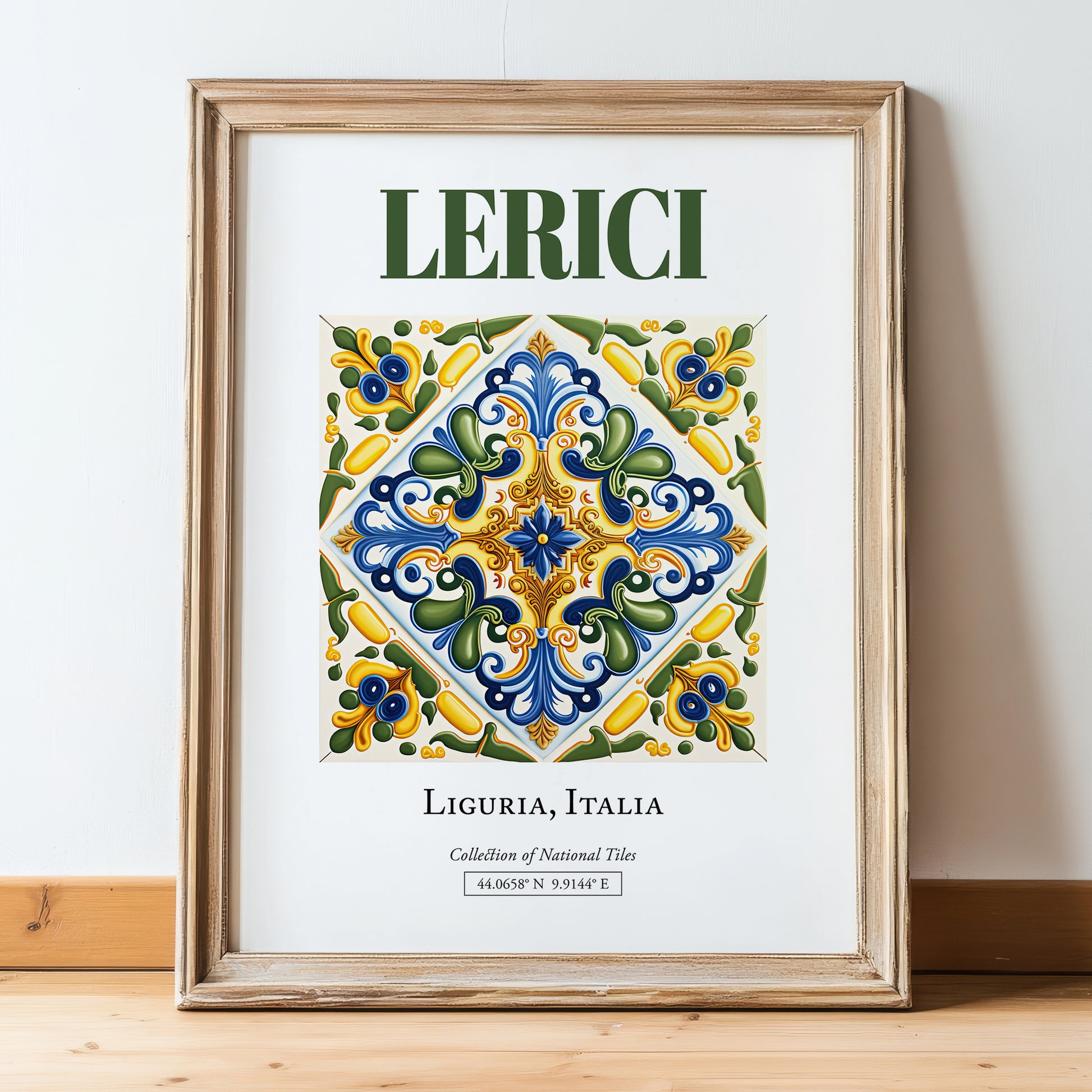 Lerici, Italy – Vintage Travel Poster, in wooden frame leaning on the floor