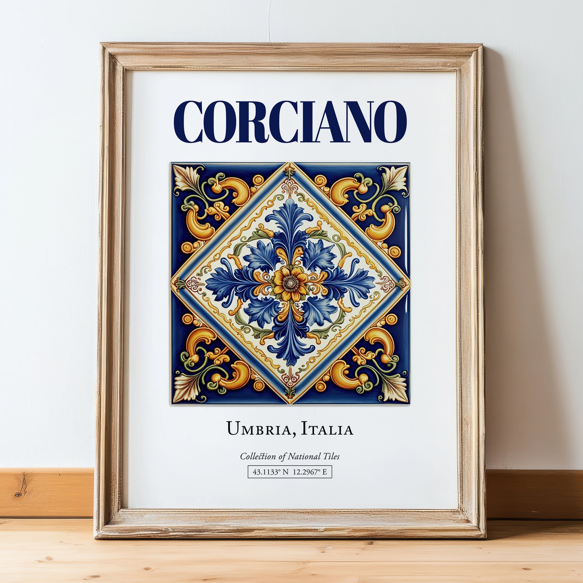 Corciano, Italy – Travel Poster, in wooden frame leaning on the floor