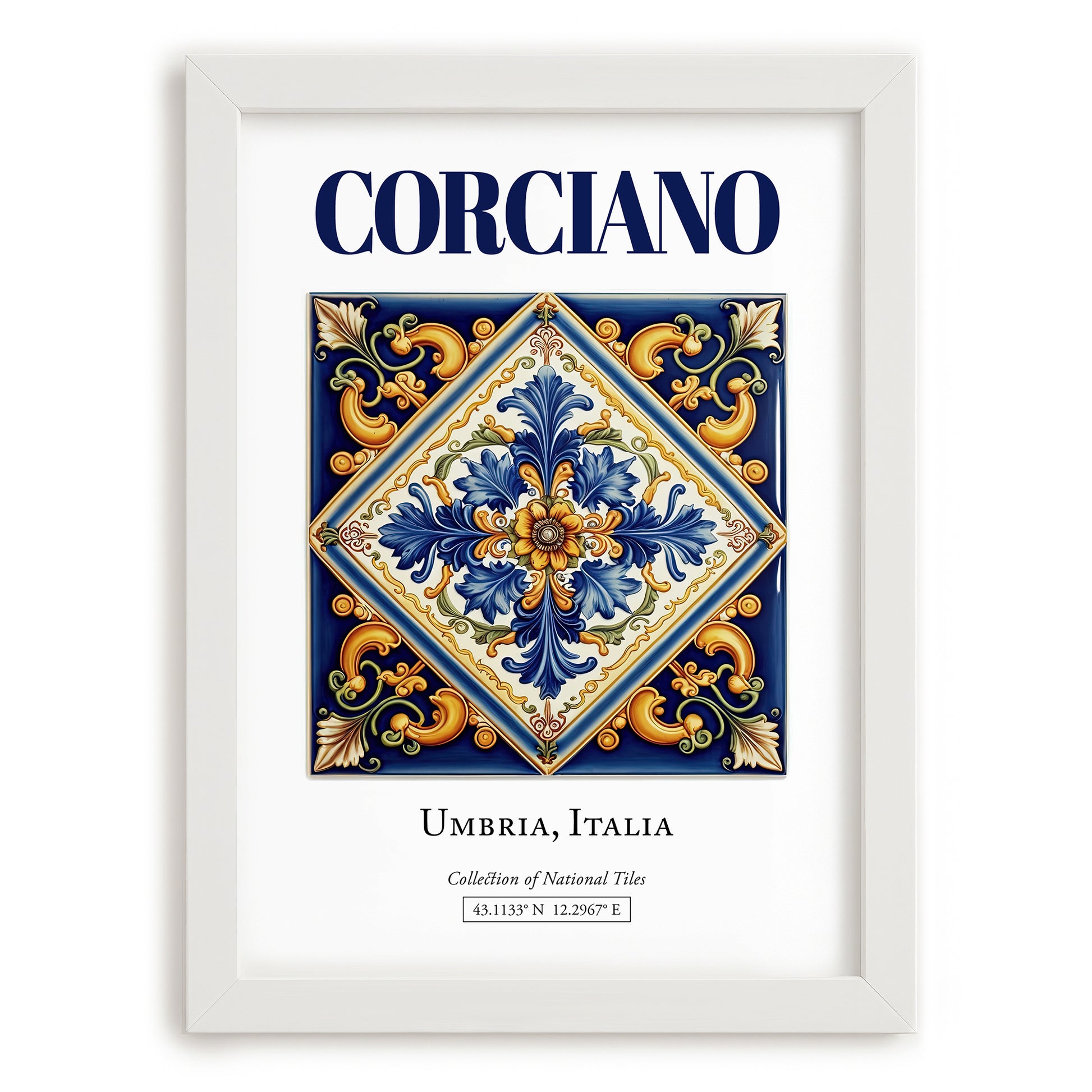Corciano, Italy – Travel Poster, placed in minimal white frame