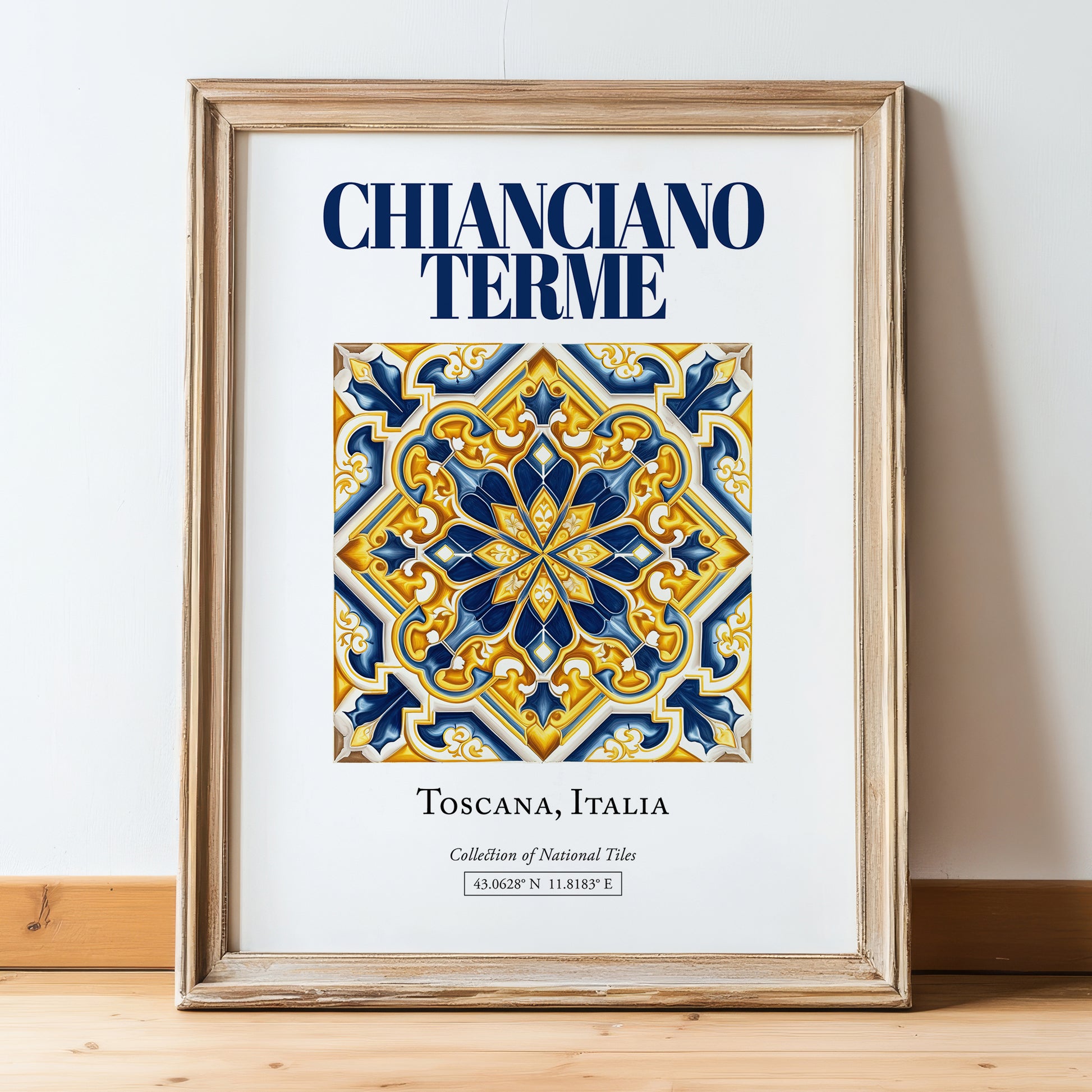 Chianciano Terme, Italy – Architectural Travel Art, in wooden frame leaning on the floor